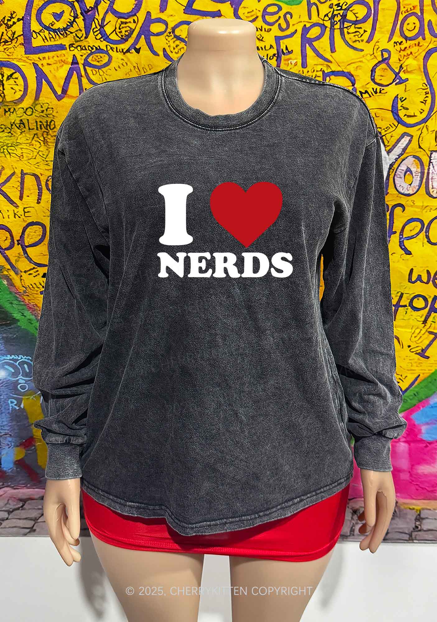 I Love Nerds Y2K Washed Long Sleeves Cherrykitten
