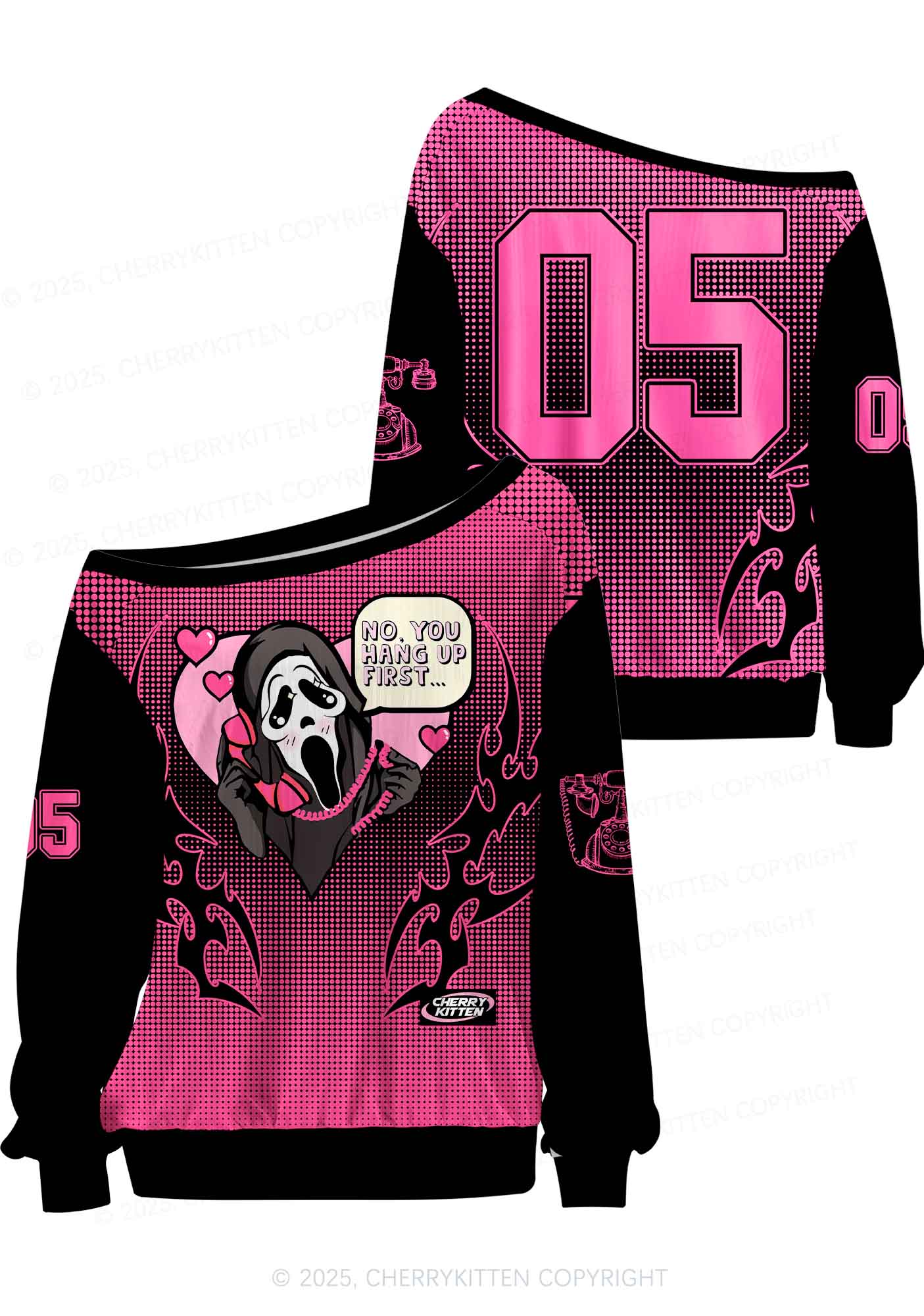 Halloween Custom Pink Horror Hang Up Heart Y2K Off Shoulder Long Sleeve Sport Jersey Shirts Cherrykitten