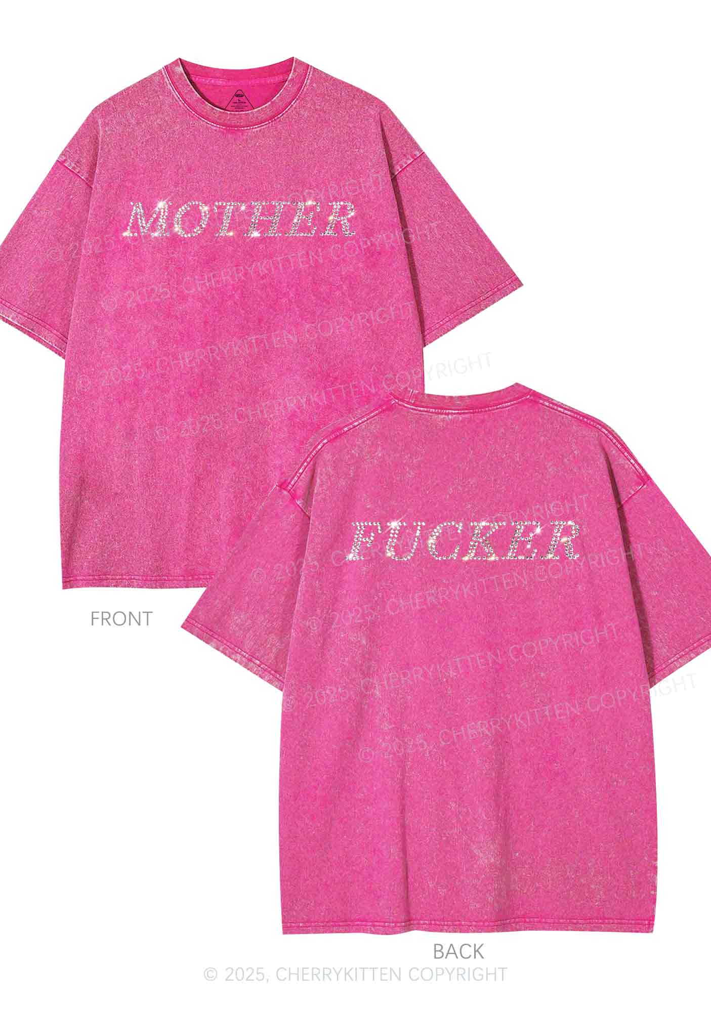 Rhinestone Motherfxcker Two Sides Y2K Shirts Washed Tee Cherrykitten