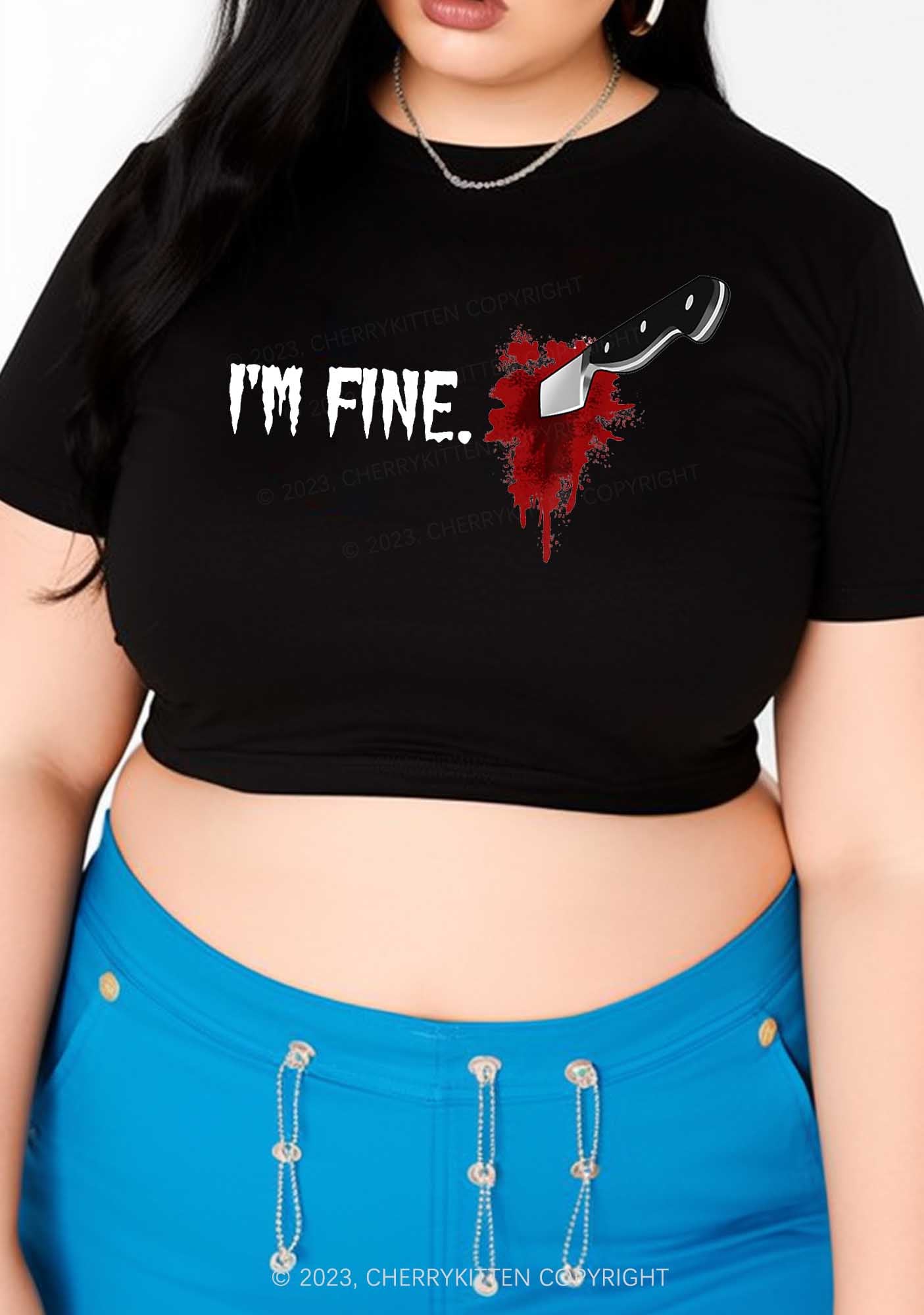 I'm Fine Horrible Bloodstains Halloween Y2K Baby Tee Cherrykitten