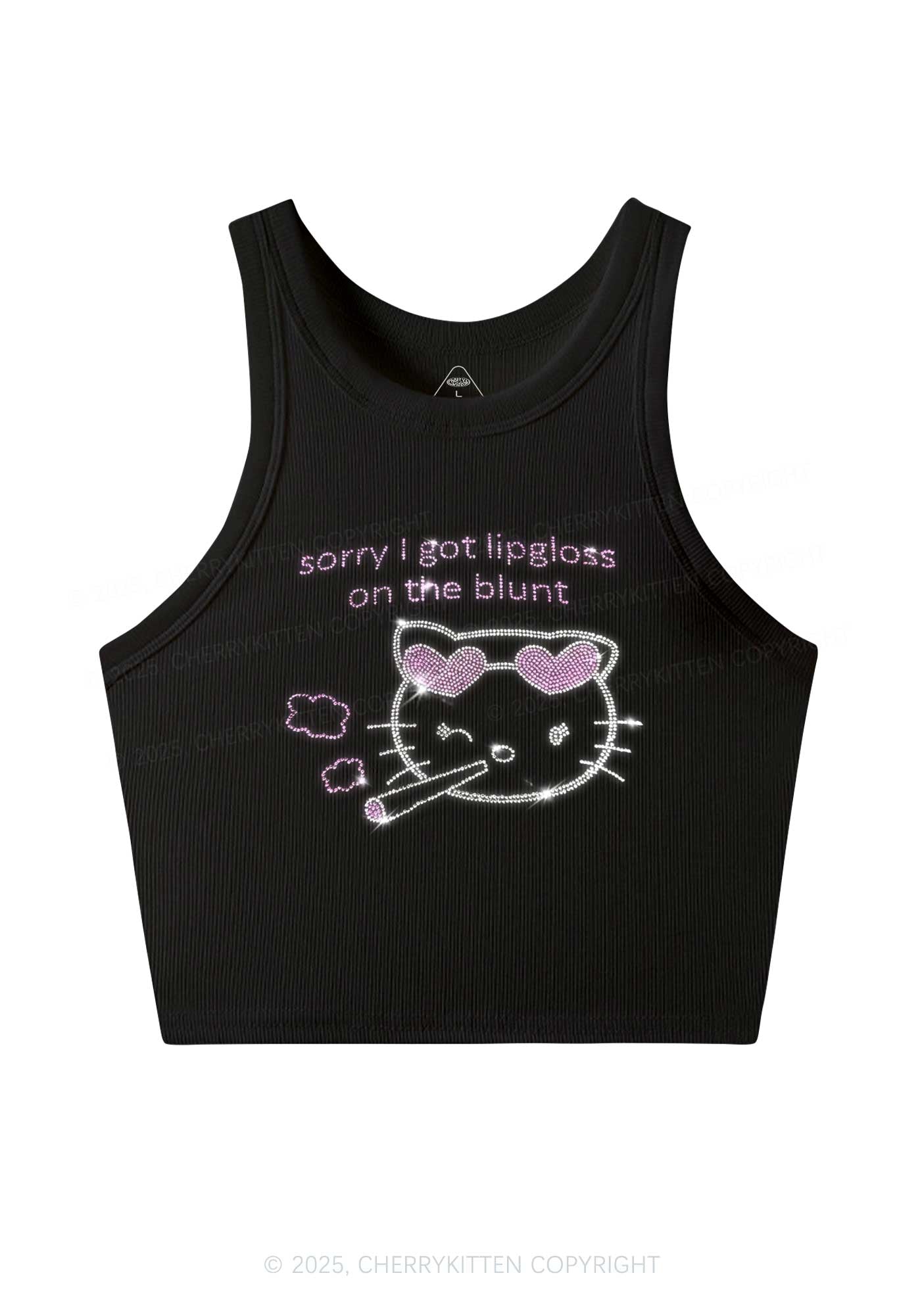 Rhinestone Kitten Got Lipgloss Y2K Crop Tank Top Cherrykitten