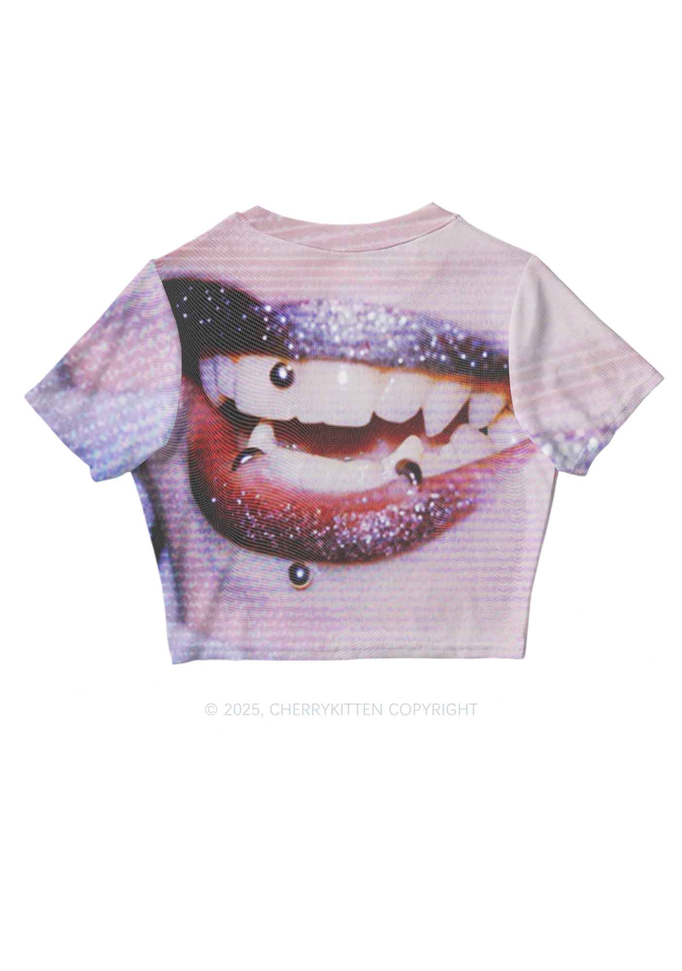 Halloween Punk Lips Y2K Mesh Crop Top Cherrykitten