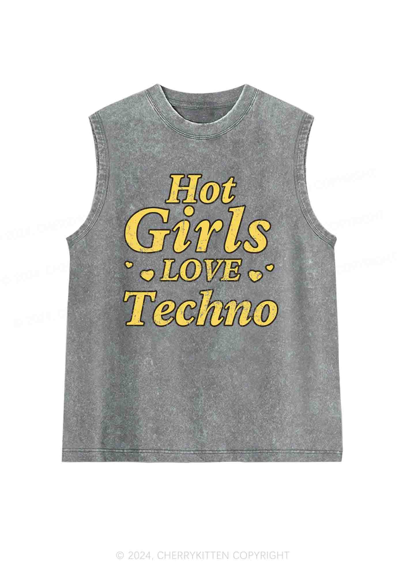 Hot Girls Love Techno Y2K Washed Tank Cherrykitten