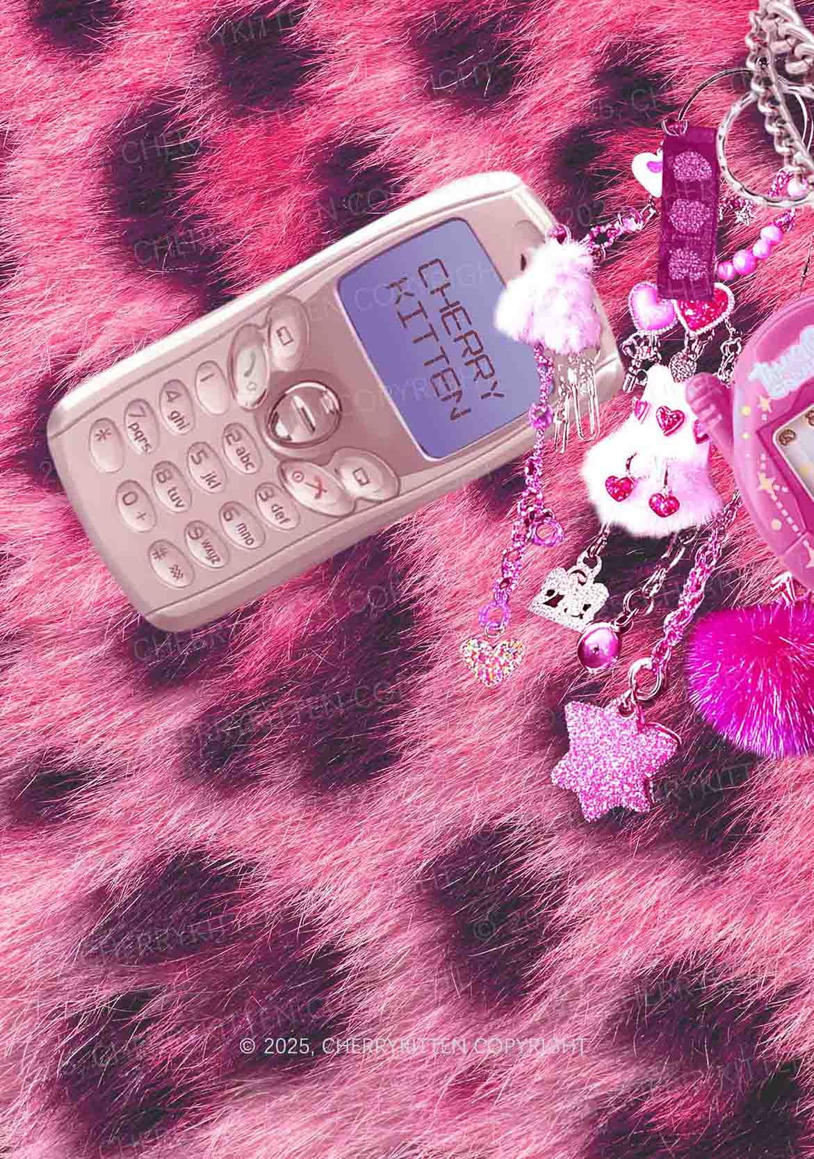 Pink Plush Phone Y2K Print Mini Skirt Cherrykitten