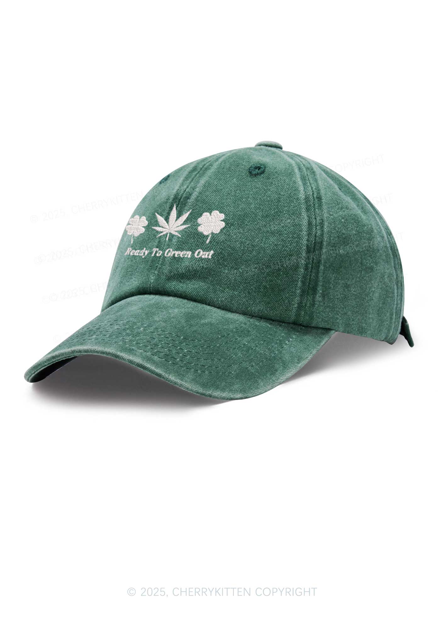 Embroidered Ready To Green Out St Patricks Y2K Washed Baseball Cap Cherrykitten