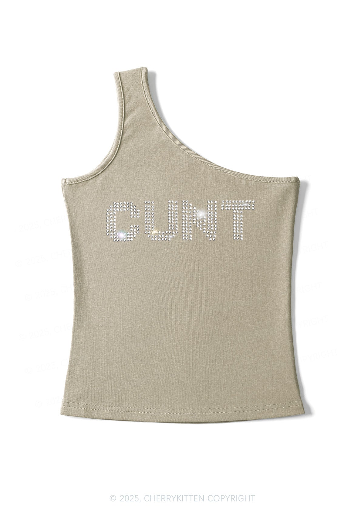Rhinestone Cxxt Y2K One Shoulder Tank Top Cherrykitten
