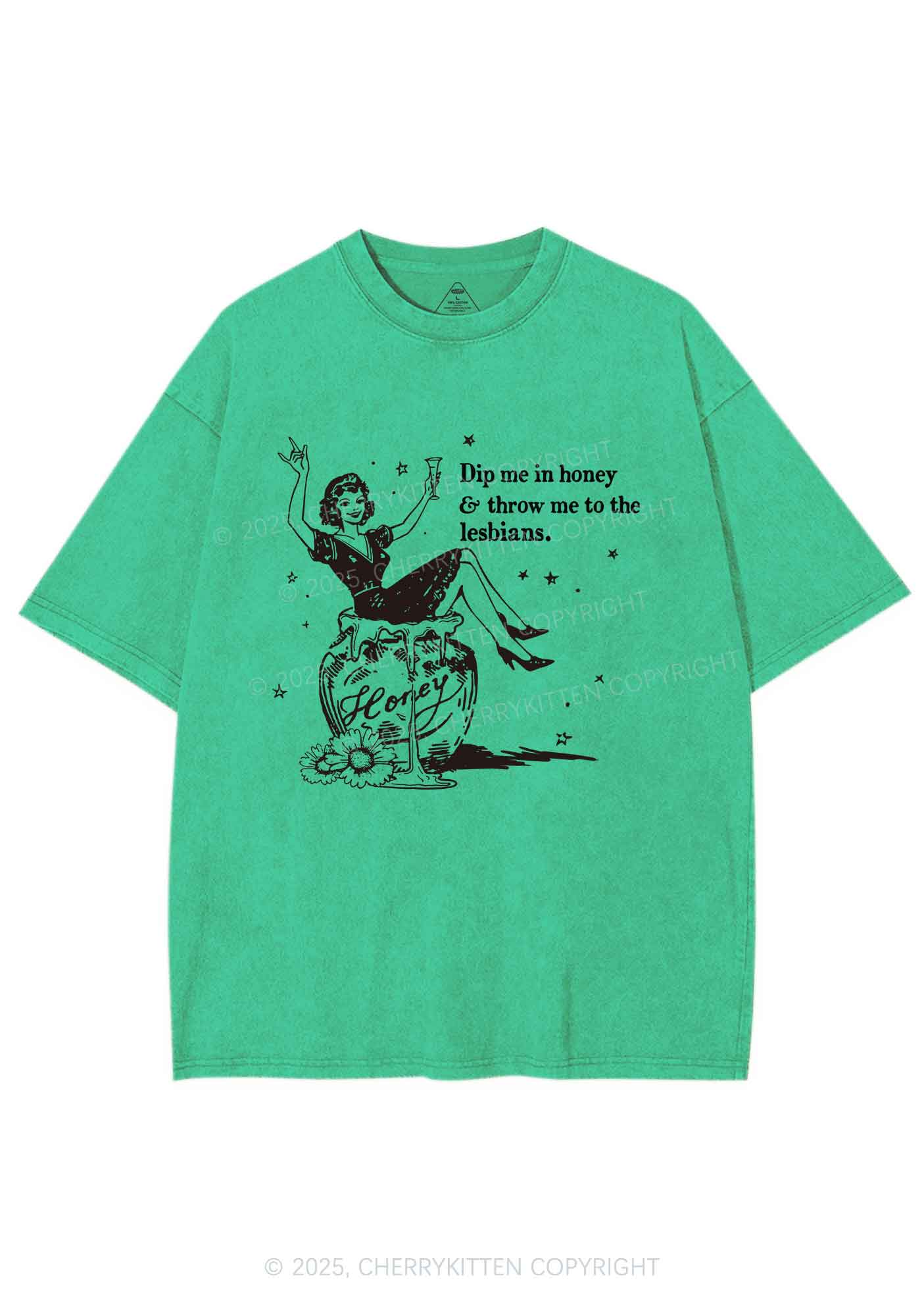 Throw Me To The Lesbians Pride Y2K Shirts Washed Tee Cherrykitten