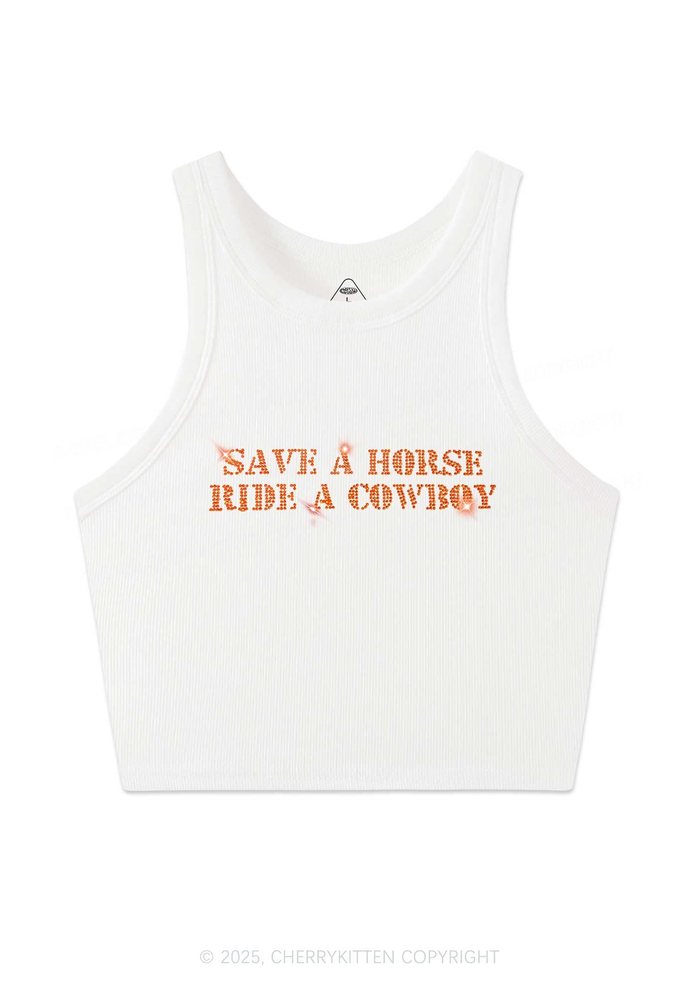 Rhinestone Save A Horse Ride A Cowboy Y2K Crop Tank Top Cherrykitten