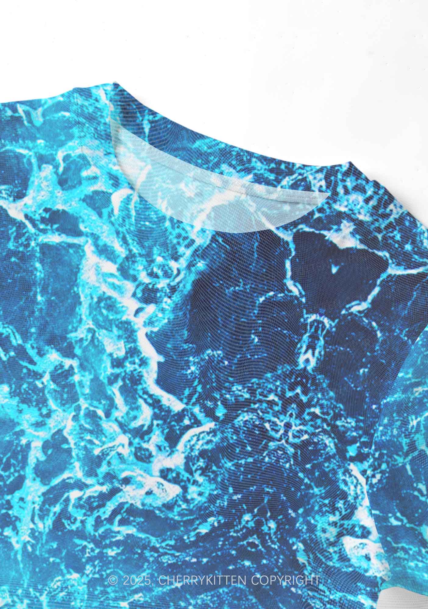 Ocean Wave Y2K Mesh Crop Top Cherrykitten