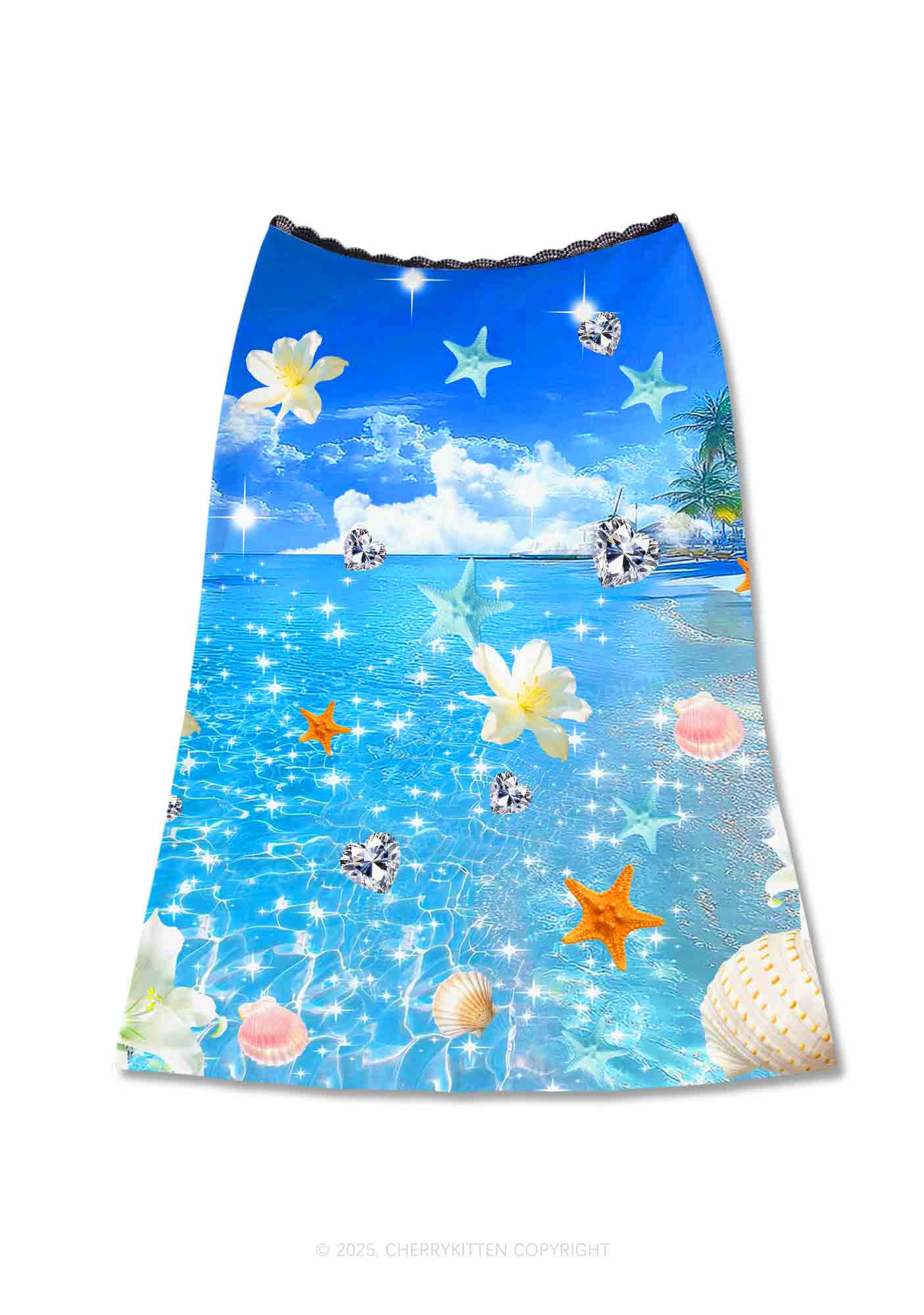 Sea Treasures Y2K Print Midi Skirt Cherrykitten