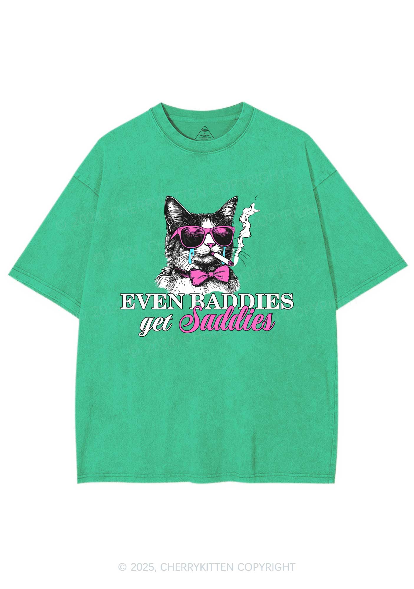 Baddies Cat Get Saddies Y2K Shirts Washed Tee Cherrykitten