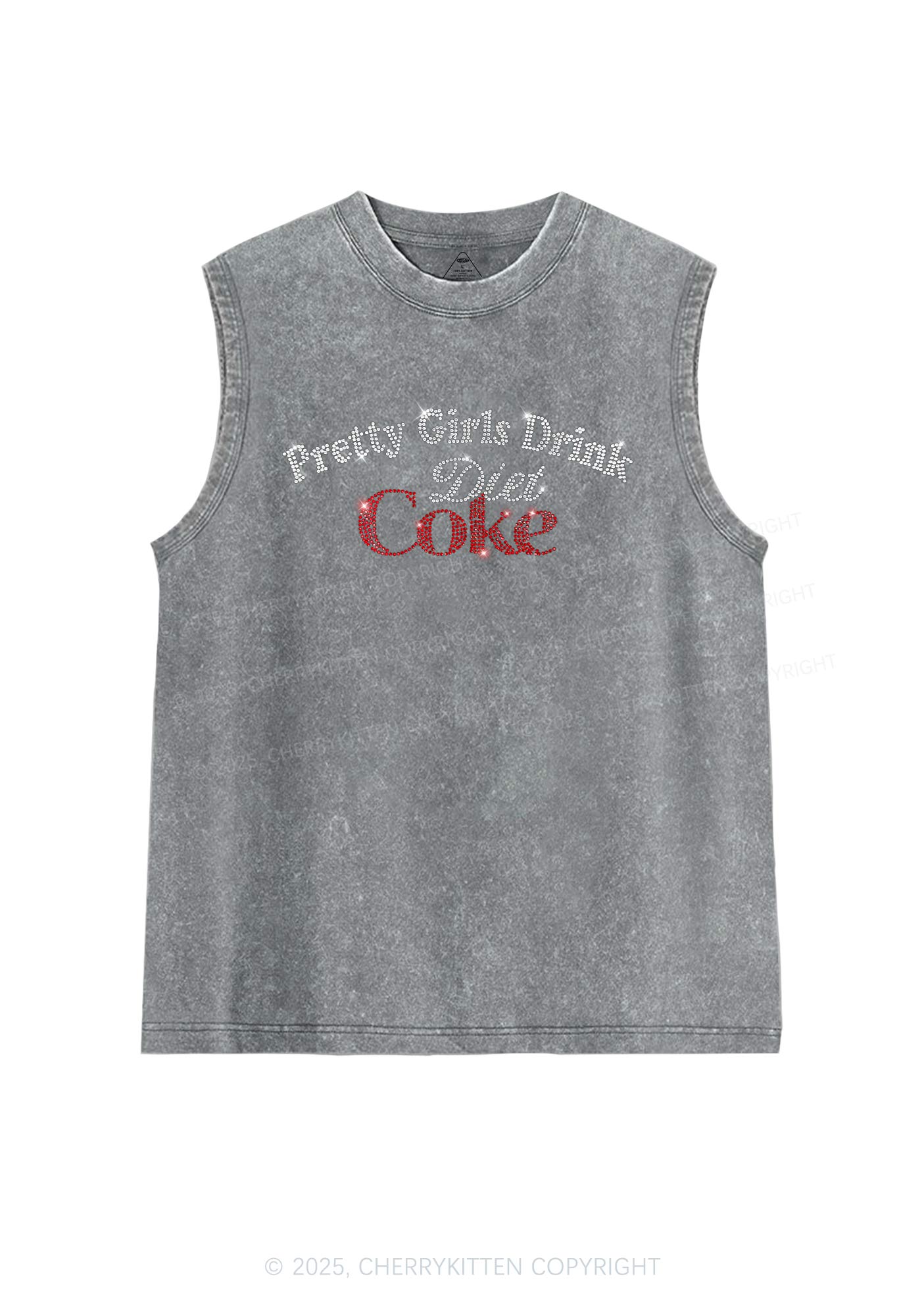 Rhinestone Pretty Girls Drink Diet Coke Y2K Washed Muscle Tank Cherrykitten