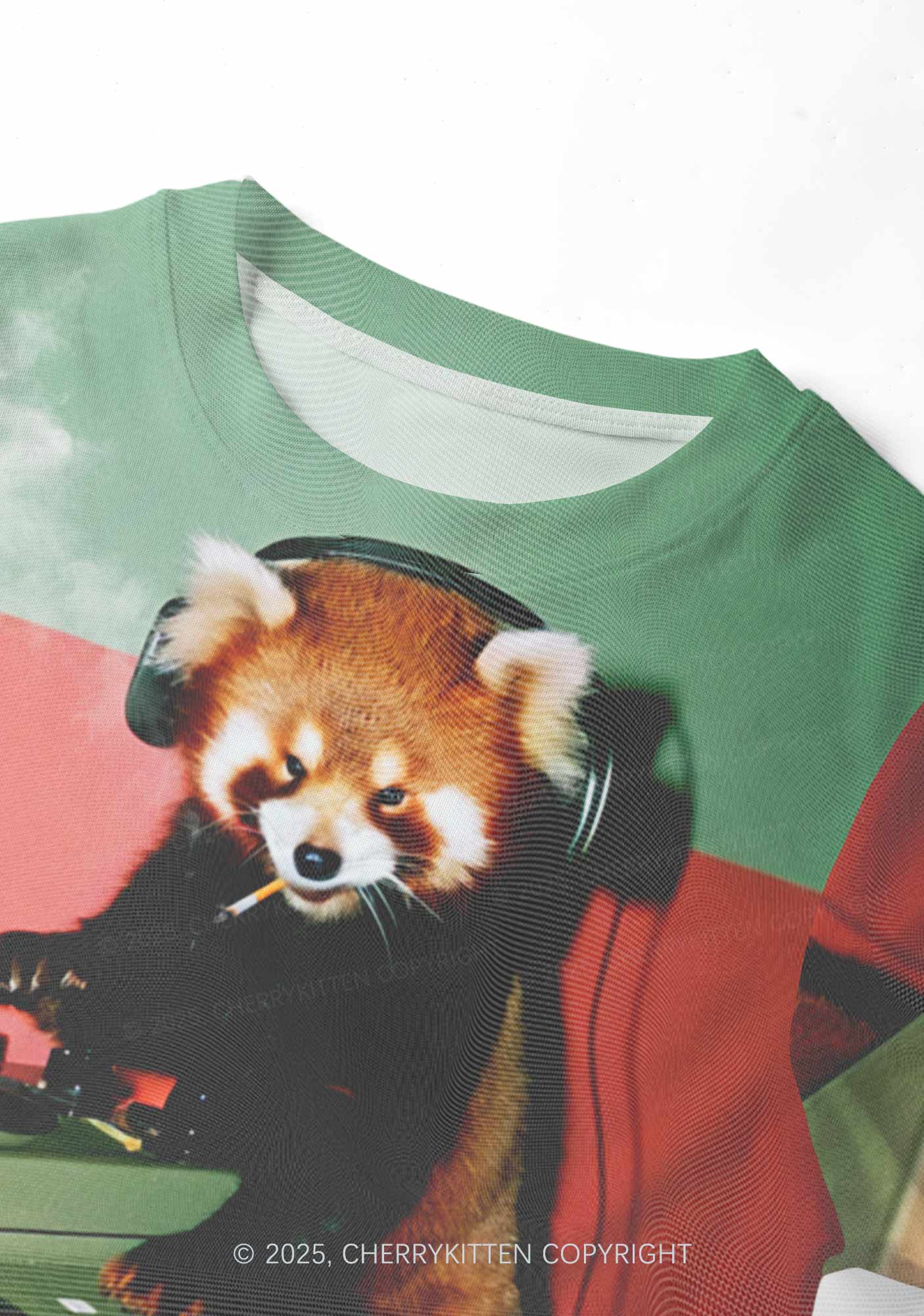 Red Panda Smoke Y2K Mesh Crop Top Cherrykitten