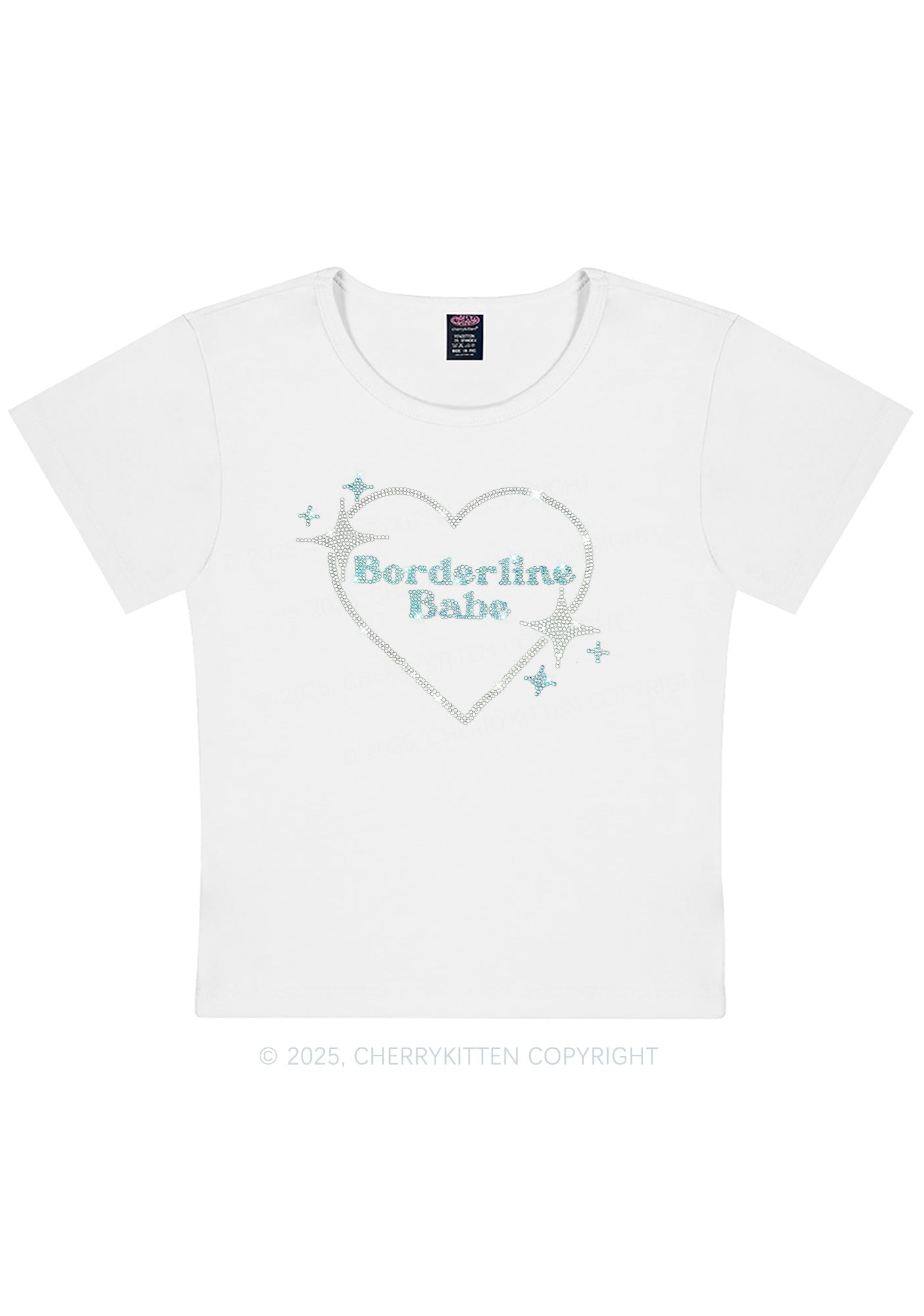 Rhinestone Borderline Personality Babe Y2K Baby Tee Cherrykitten