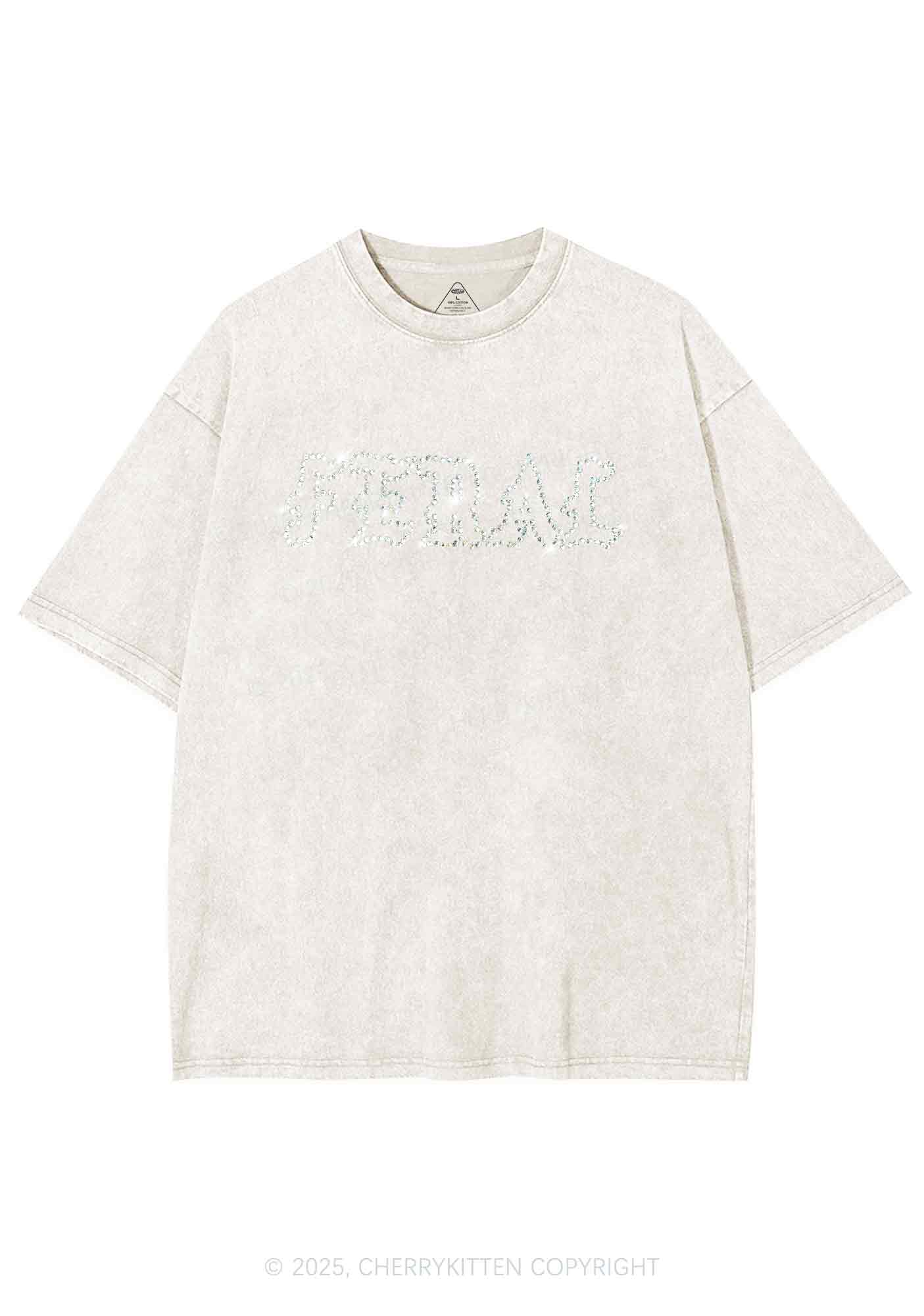 Rhinestone Feral Y2K Shirts Washed Tee Cherrykitten