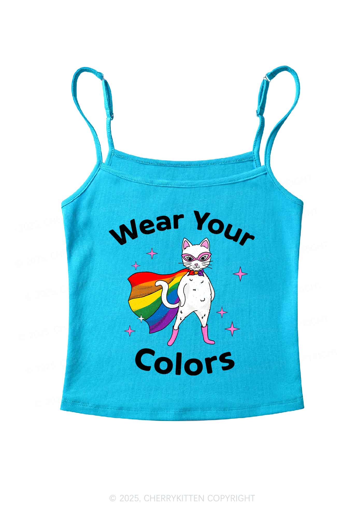 Pride Flag Cat Y2K Spaghetti Strap Cami Cherrykitten