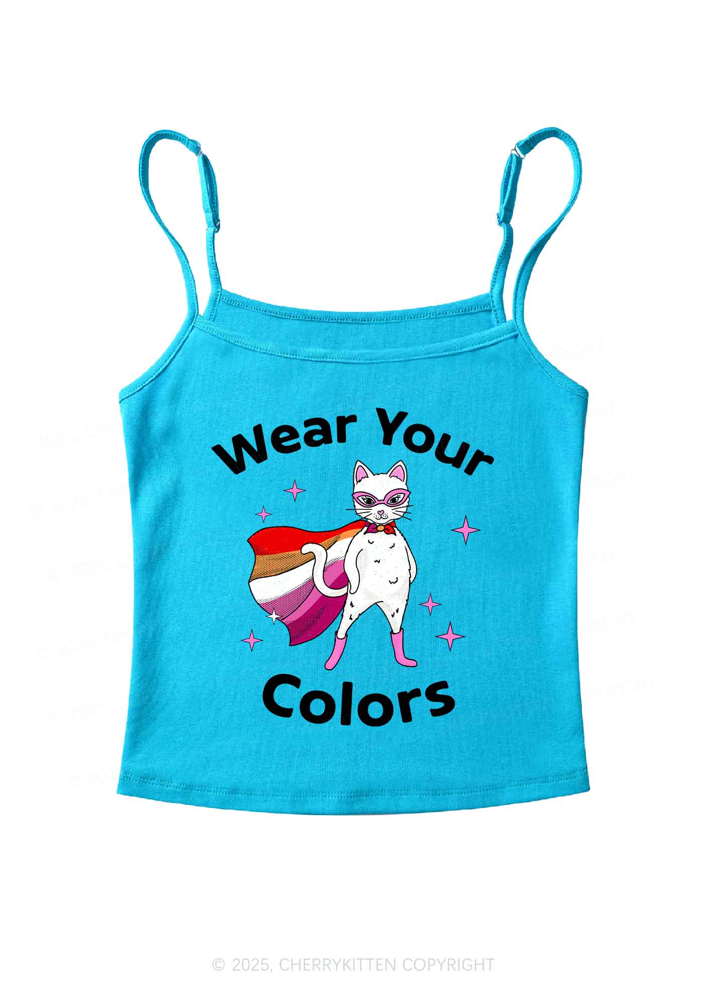 Lesbian Flag Cat Pride Y2K Spaghetti Strap Cami Cherrykitten