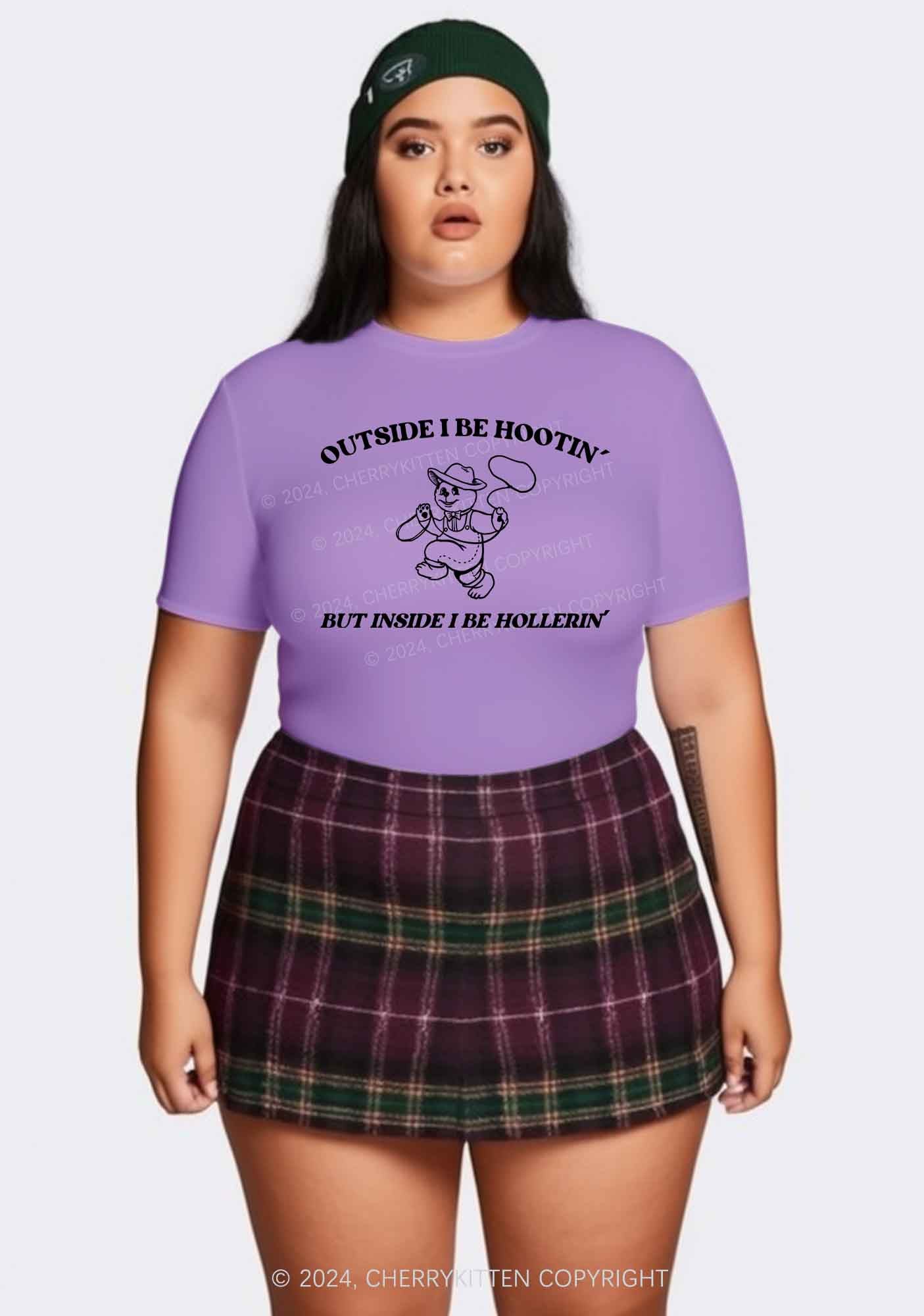 Curvy Outside I Be Hootin' Y2K Baby Tee Cherrykitten