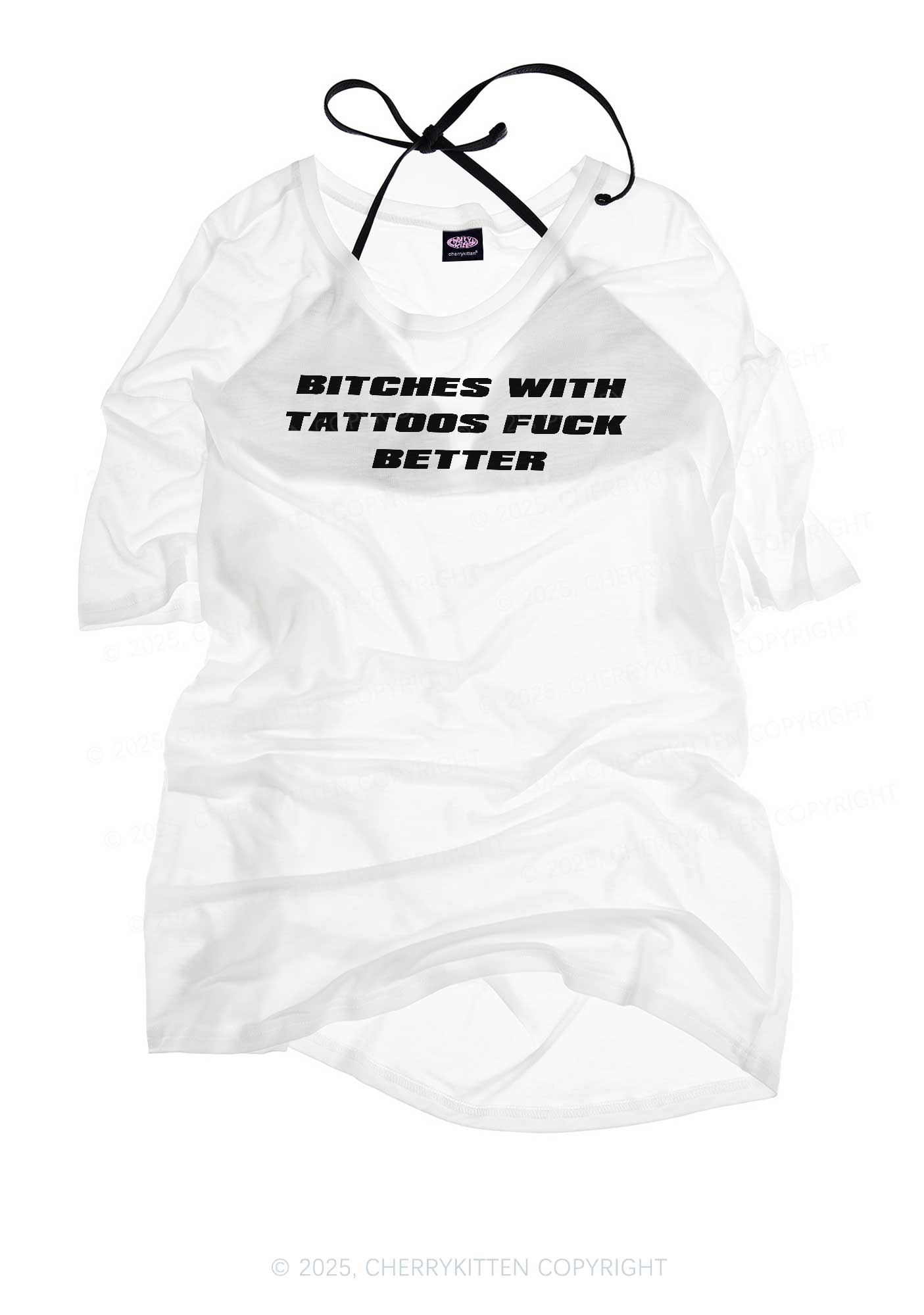 Bxxches With Tattoos Fxxk Better Y2K Sheer Boyfriend Tee Cherrykitten