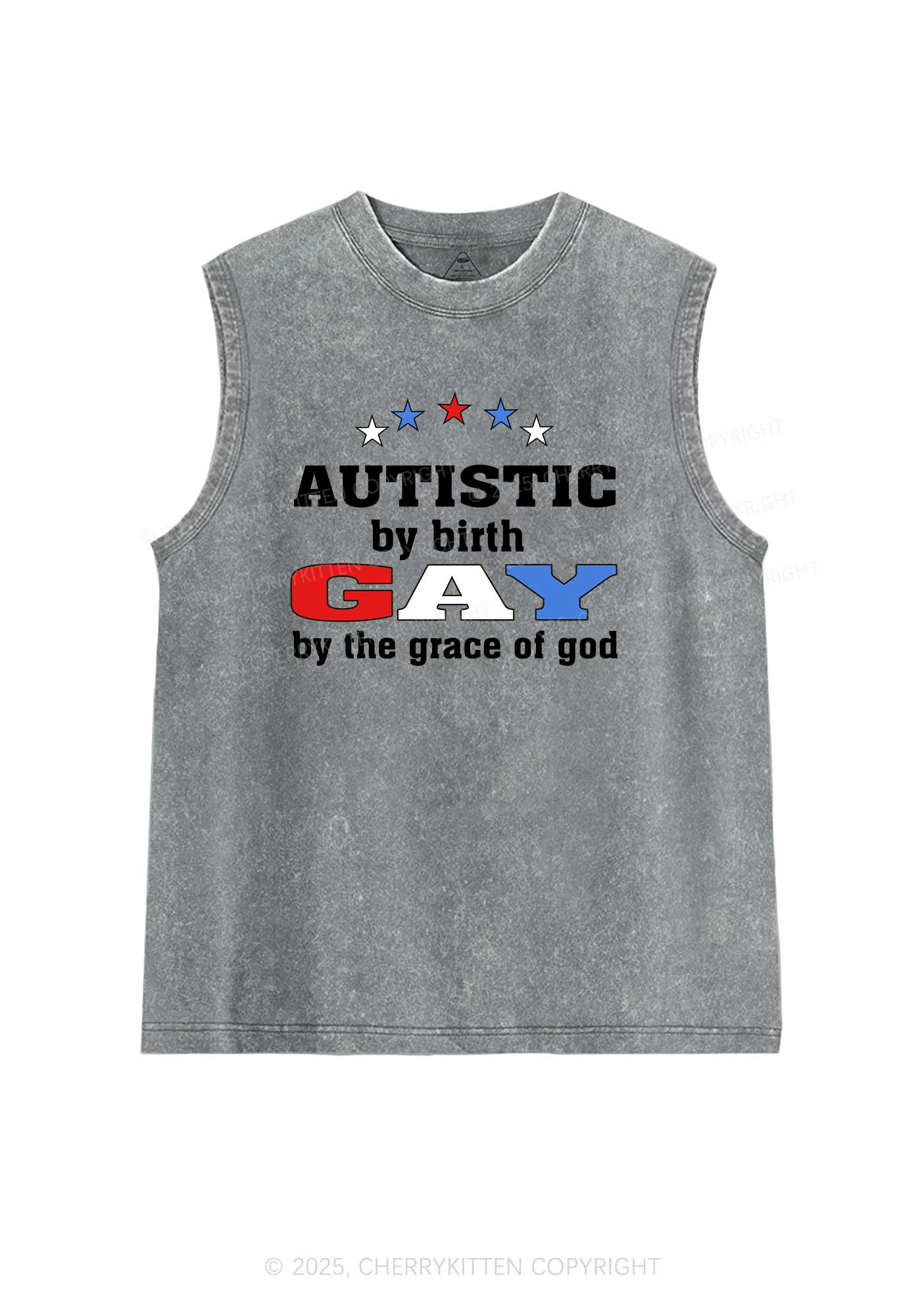 Autistic By Birth Gay Pride Y2K Washed Muscle Tank Cherrykitten