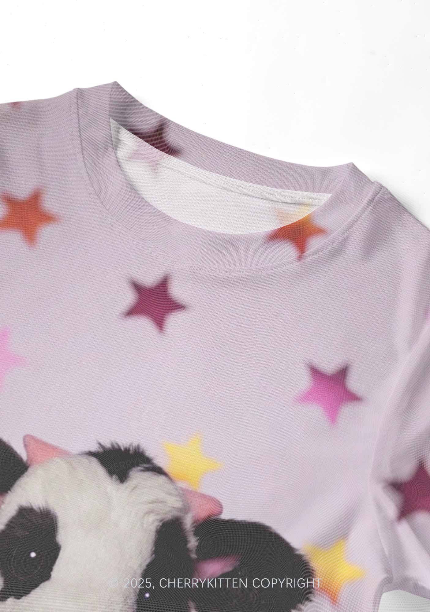 Cow Magic Stars Y2K Mesh Crop Top Cherrykitten