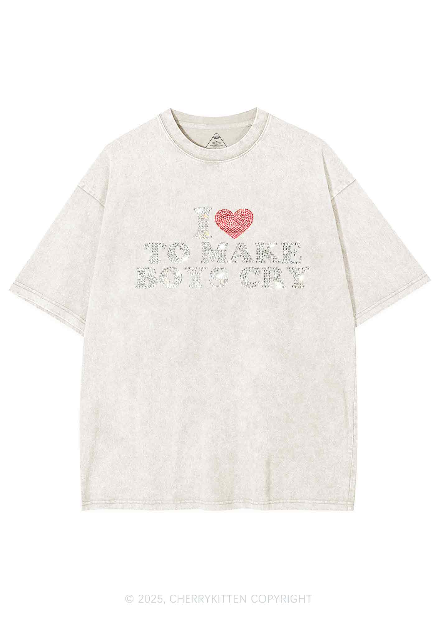 Rhinestone Love To Make Boys Cry Y2K Shirts Washed Tee Cherrykitten
