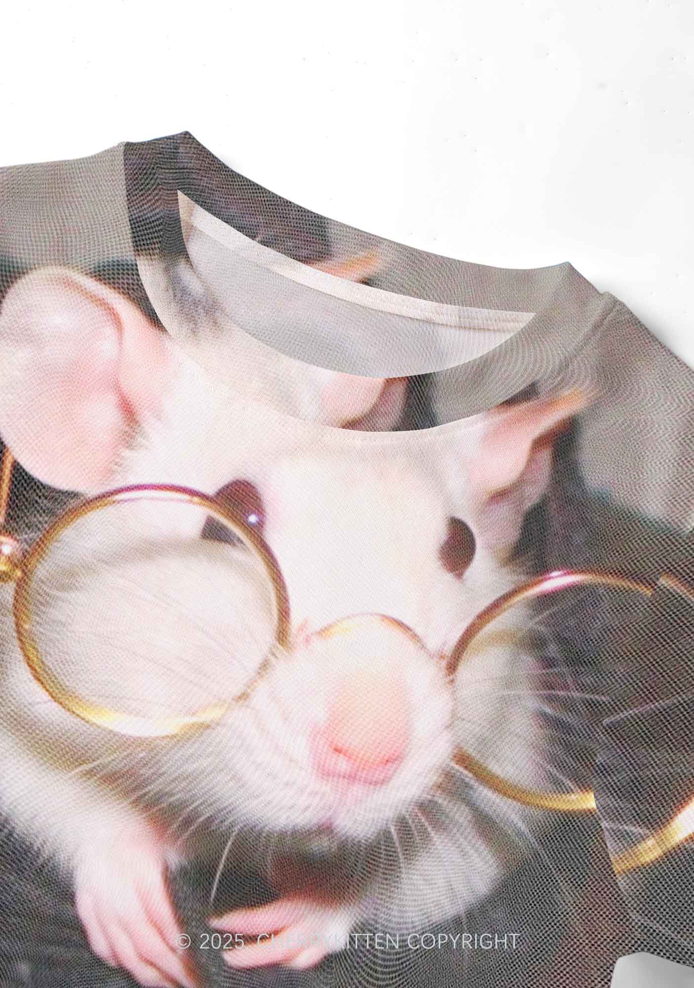 Glasses Rat Y2K Mesh Crop Top Cherrykitten