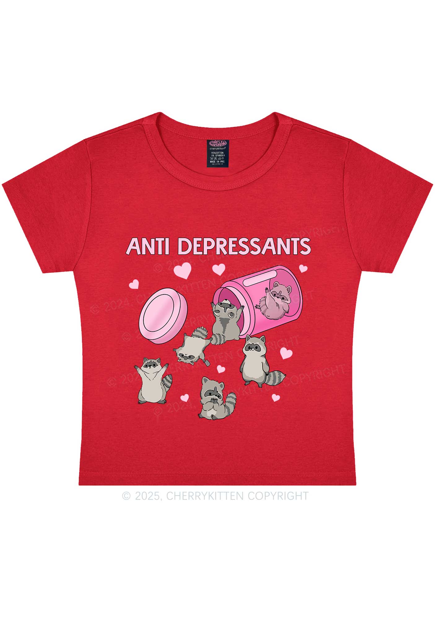 Anti Depressants Raccoon Y2K Baby Tee Cherrykitten