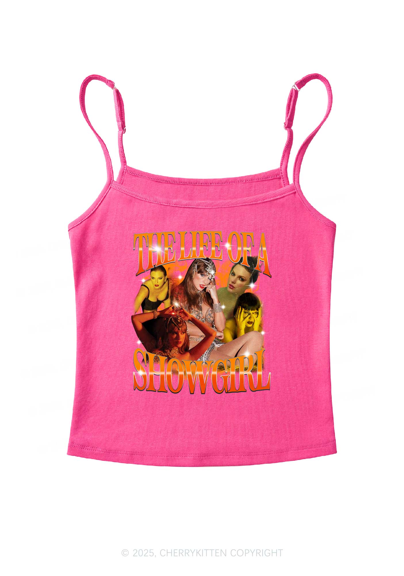 Orange Shiny Show TS Y2K Spaghetti Strap Cami Cherrykitten