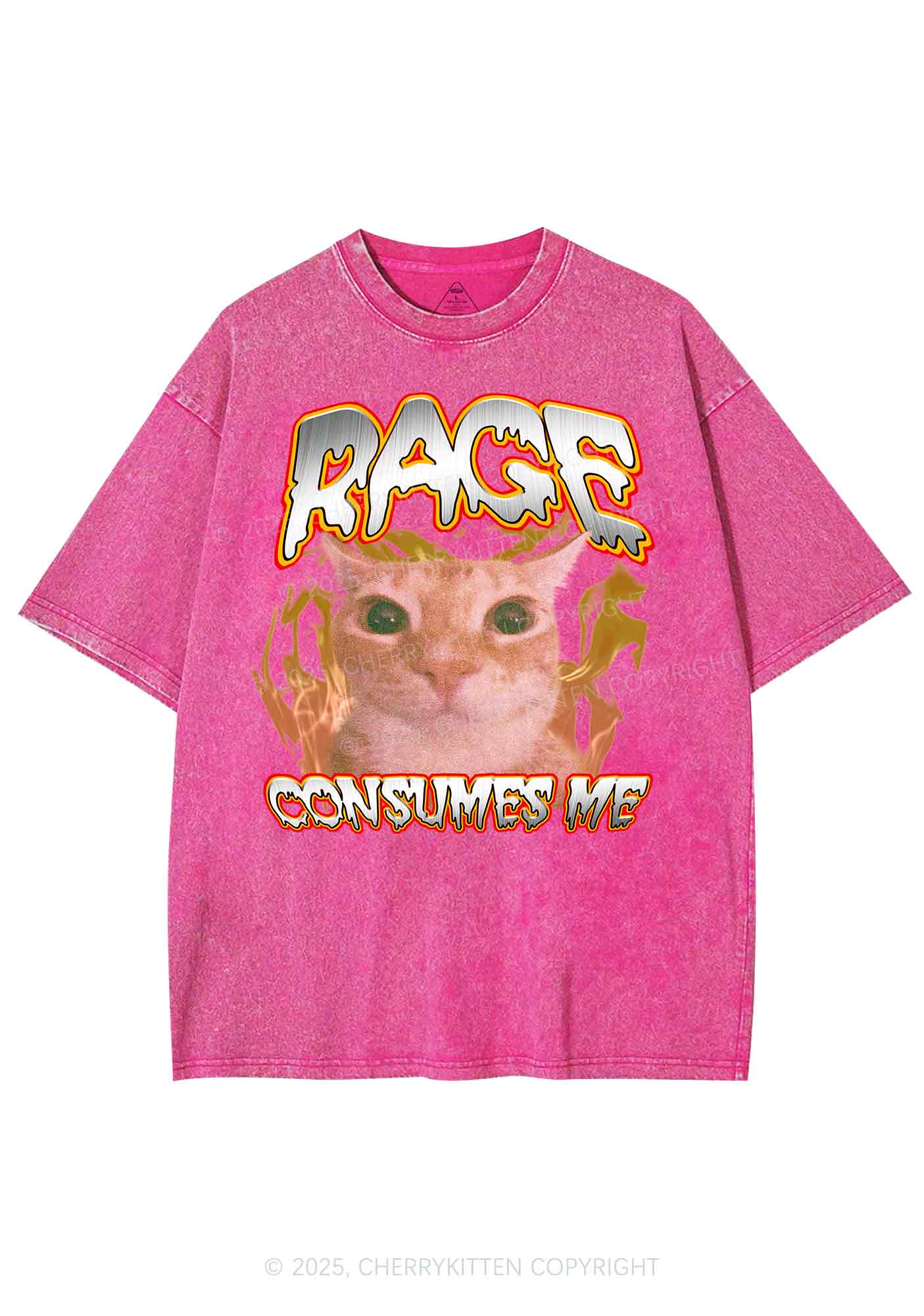 Rage Consumes Me Cat Y2K Shirts Washed Tee Cherrykitten