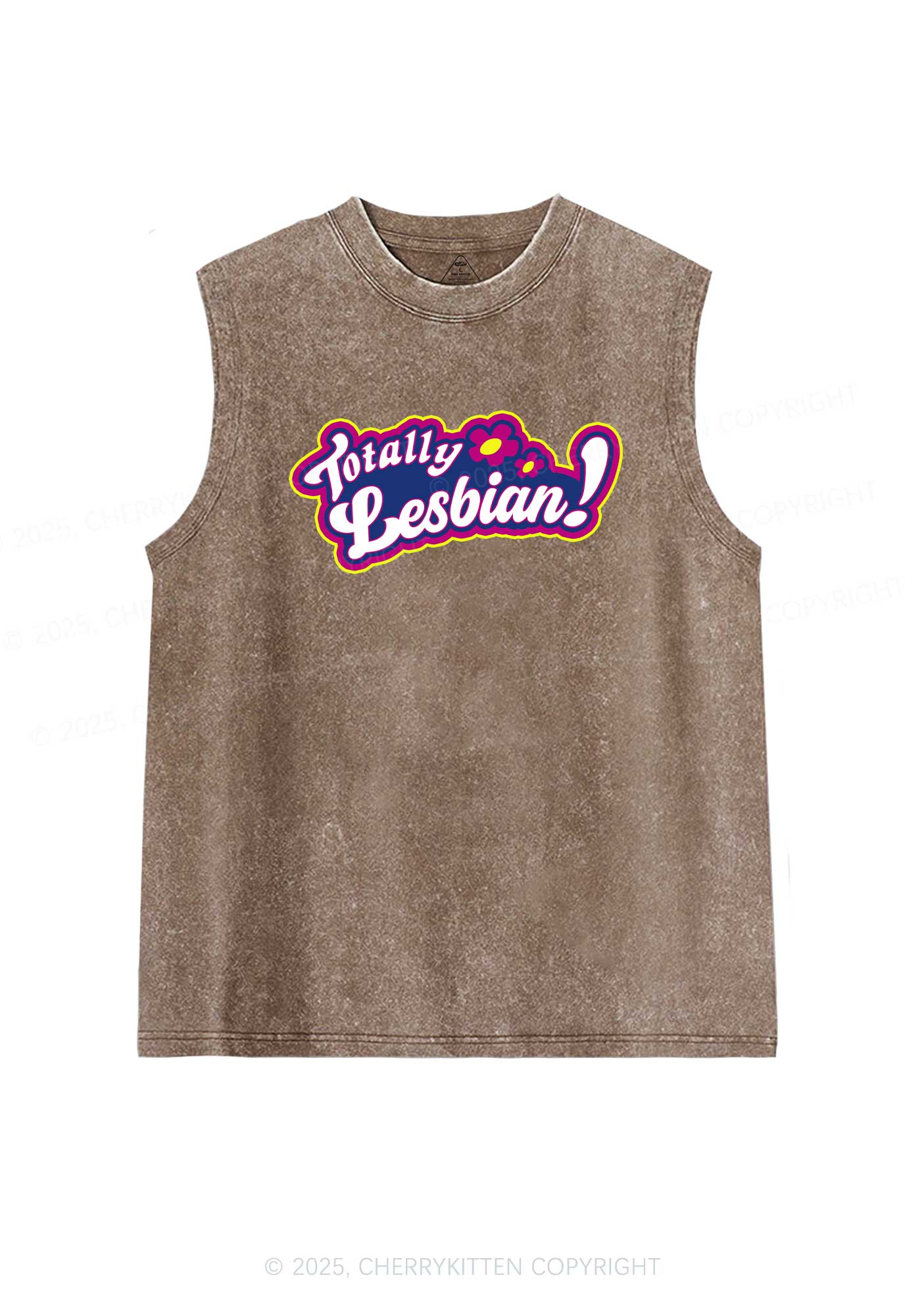 Totally Lesbian Pride Y2K Washed Muscle Tank Cherrykitten