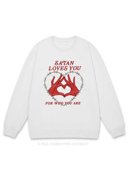 Satan Loves You Heart Halloween Y2K Sweatshirt Cherrykitten