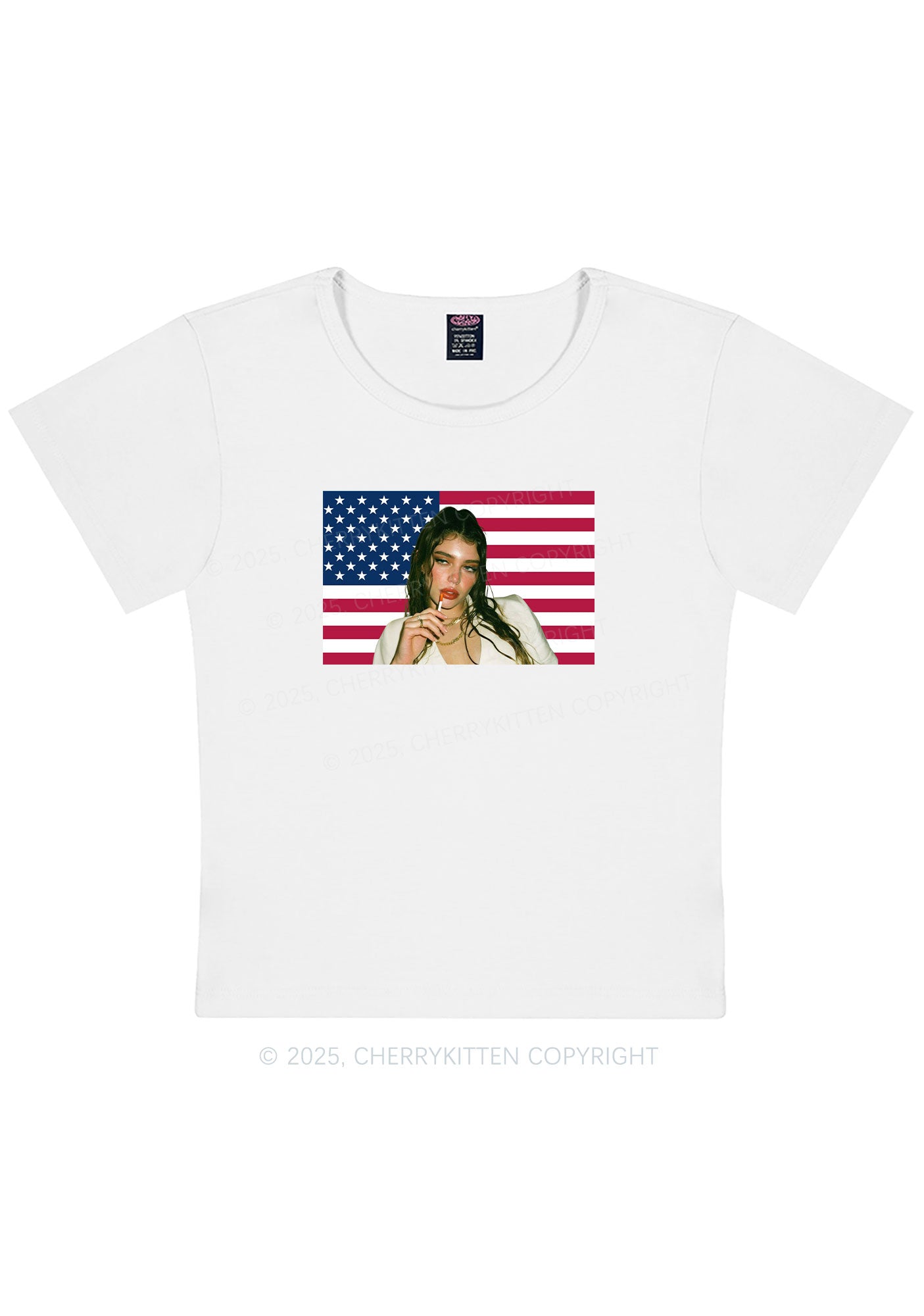 Custom Portrait Flag Y2K Baby Tee Cherrykitten
