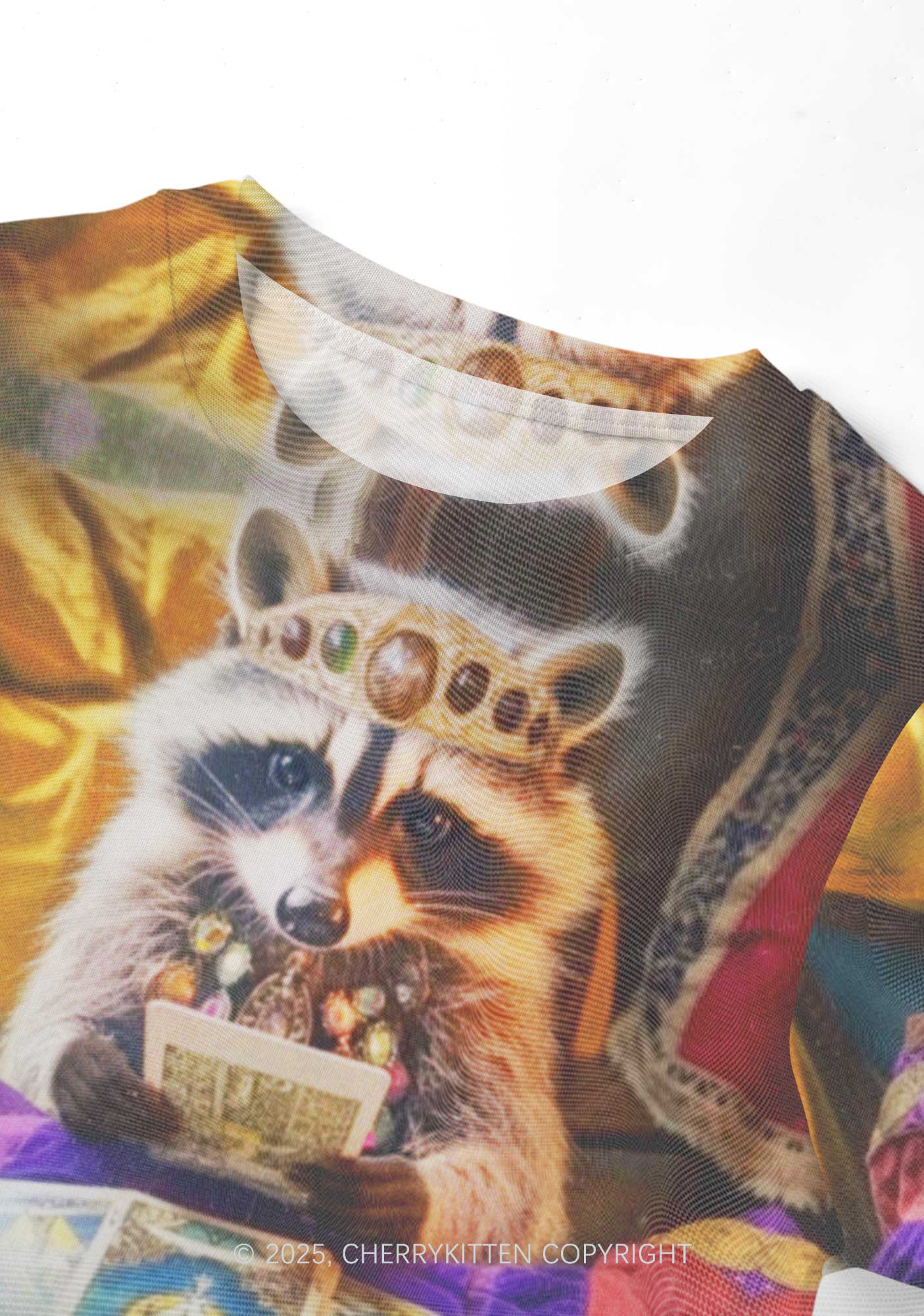 Tarot Raccoon Y2K Mesh Crop Top Cherrykitten