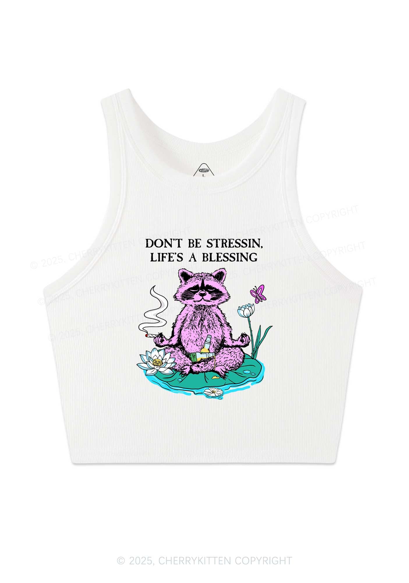 Dont Stress Raccoon Y2K Crop Tank Top Cherrykitten