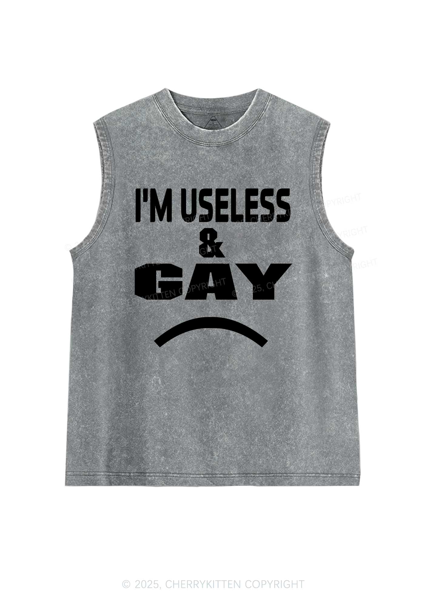Useless Gay Pride Y2K Washed Muscle Tank Cherrykitten