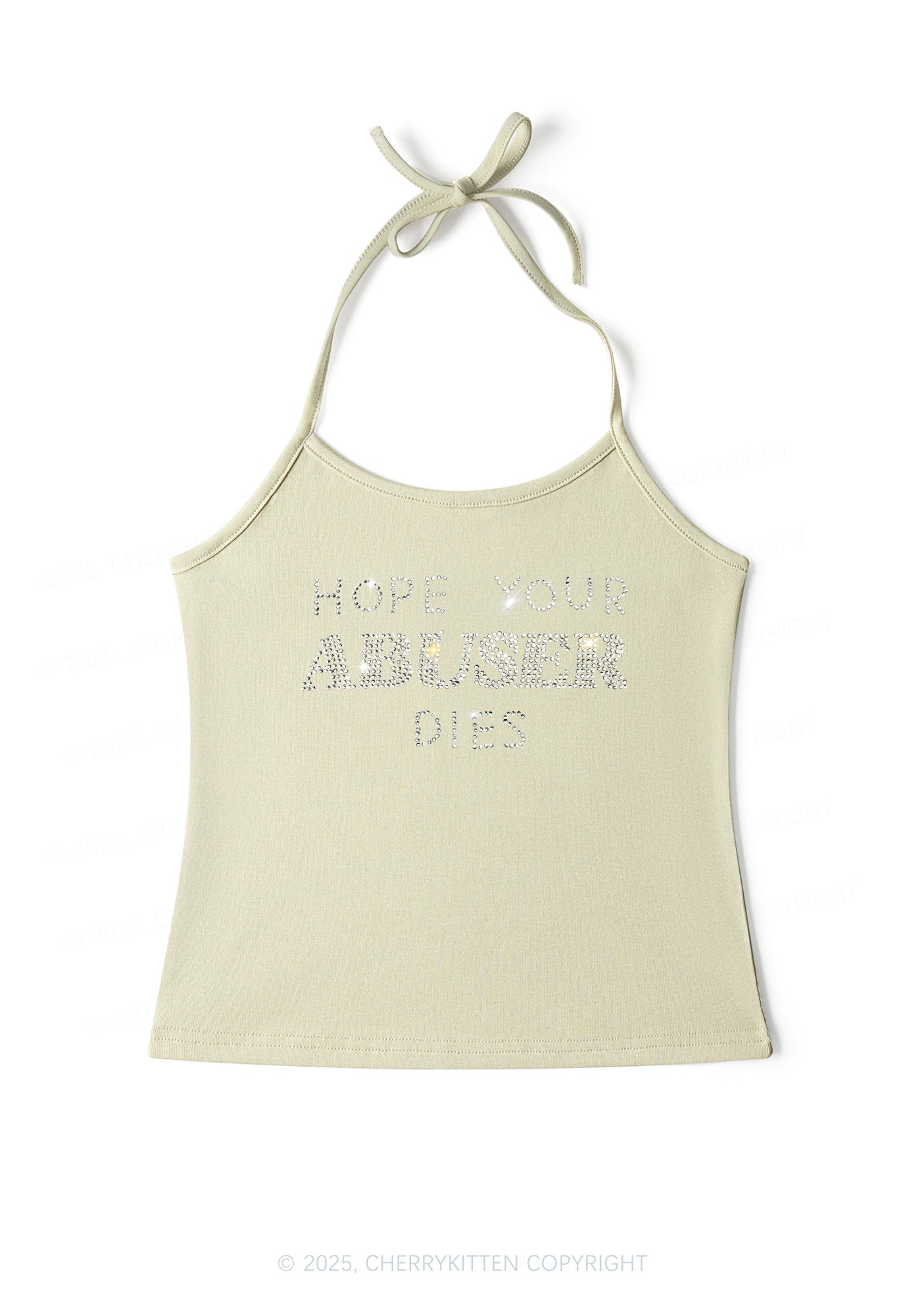 Rhinestone Abuser Dies Y2K Halter Neck Cami Cherrykitten