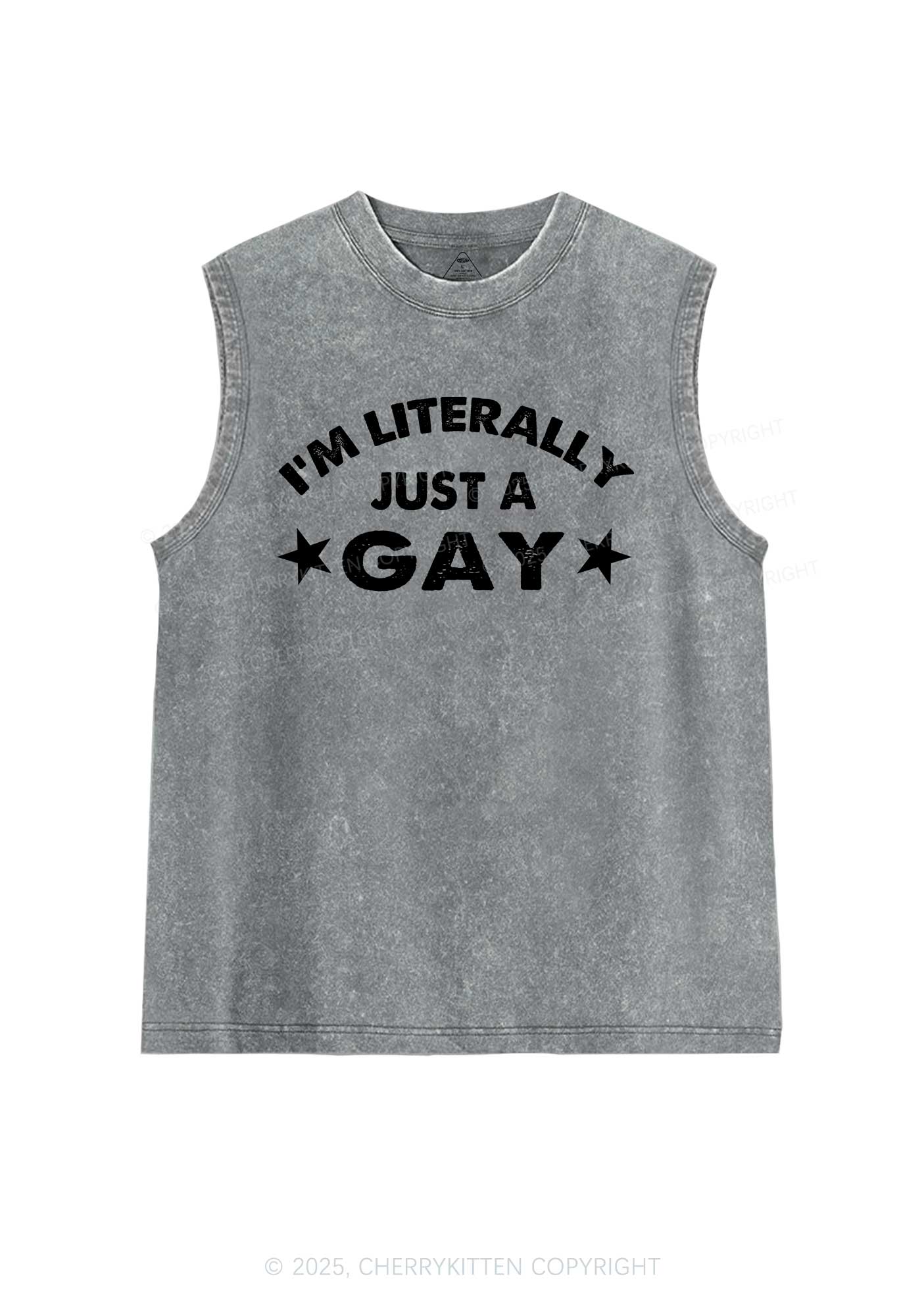 Literally Just A Gay Pride Y2K Washed Muscle Tank Cherrykitten