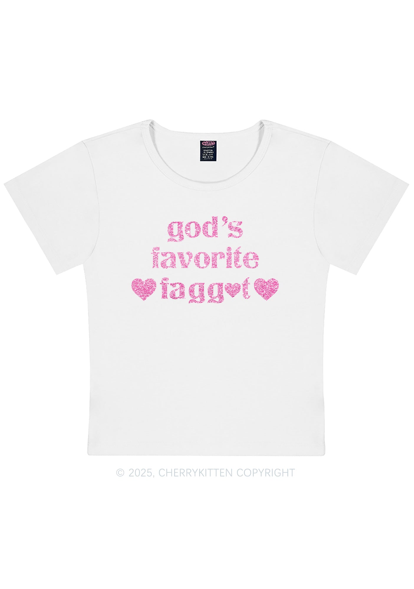 Glitter Gods Favorite Faggot Pride Y2K Baby Tee Cherrykitten