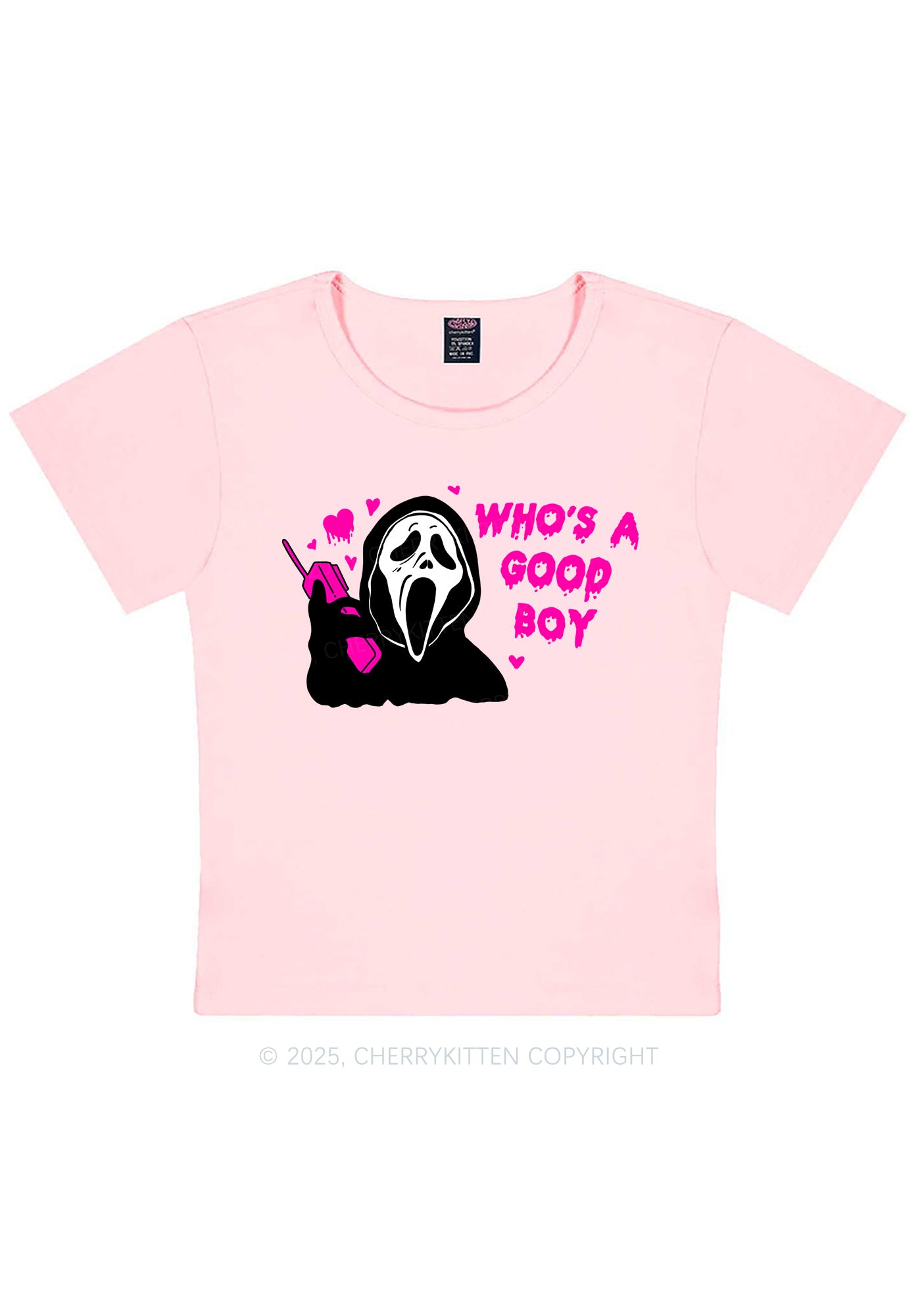 Halloween Whos Good Boy Y2K Baby Tee Cherrykitten