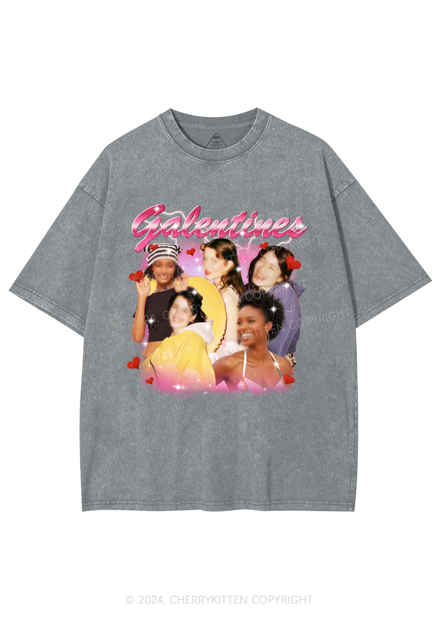 Galentines Custom Portrait Y2K Valentine's Day Washed Tee Cherrykitten