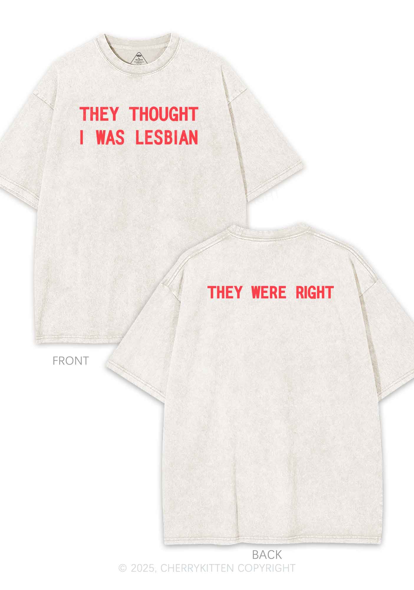 I Was Lesbian Two Sides Pride Y2K Shirts Washed Tee Cherrykitten