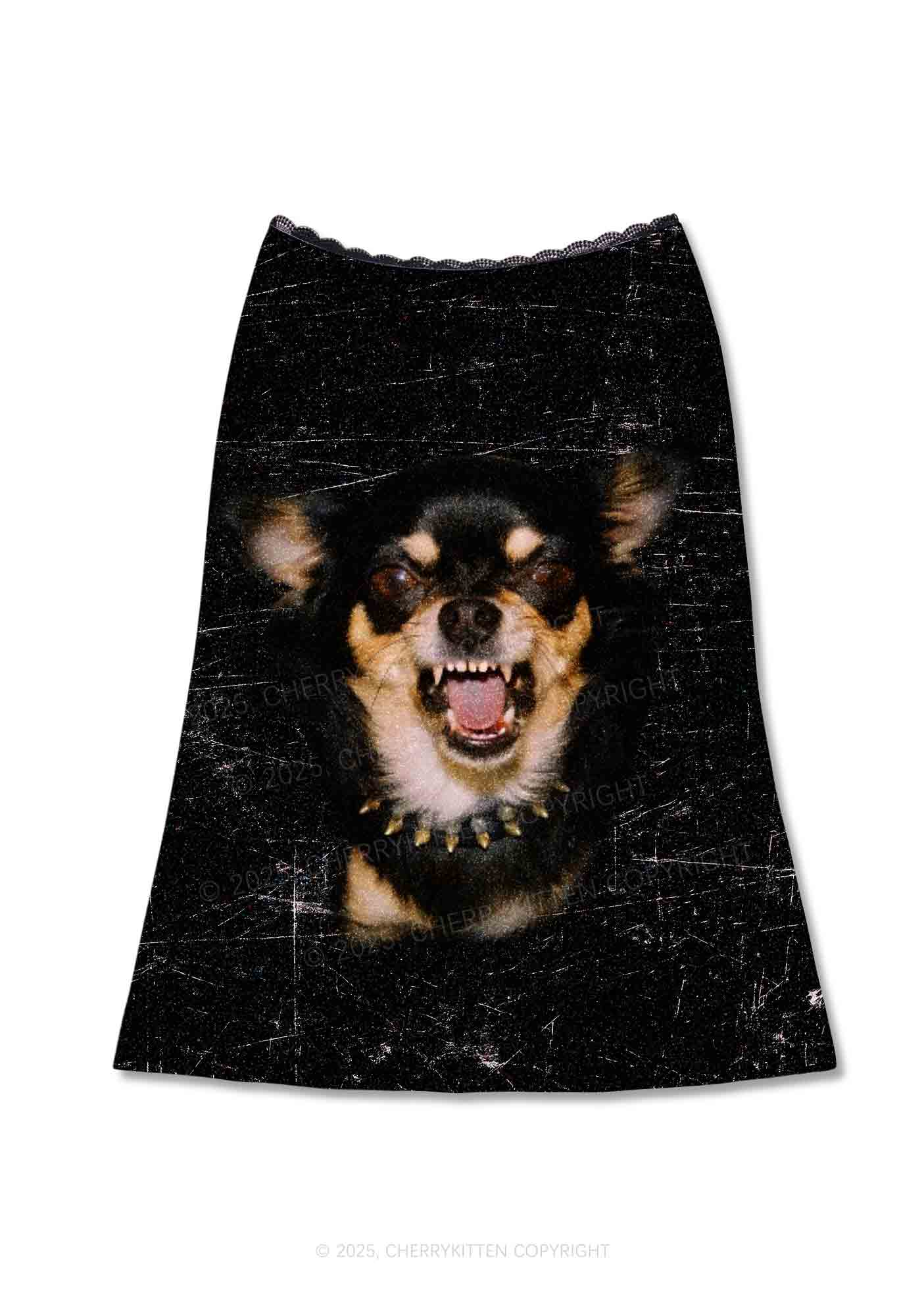 Growling Puppy Y2K Print Midi Skirt Cherrykitten