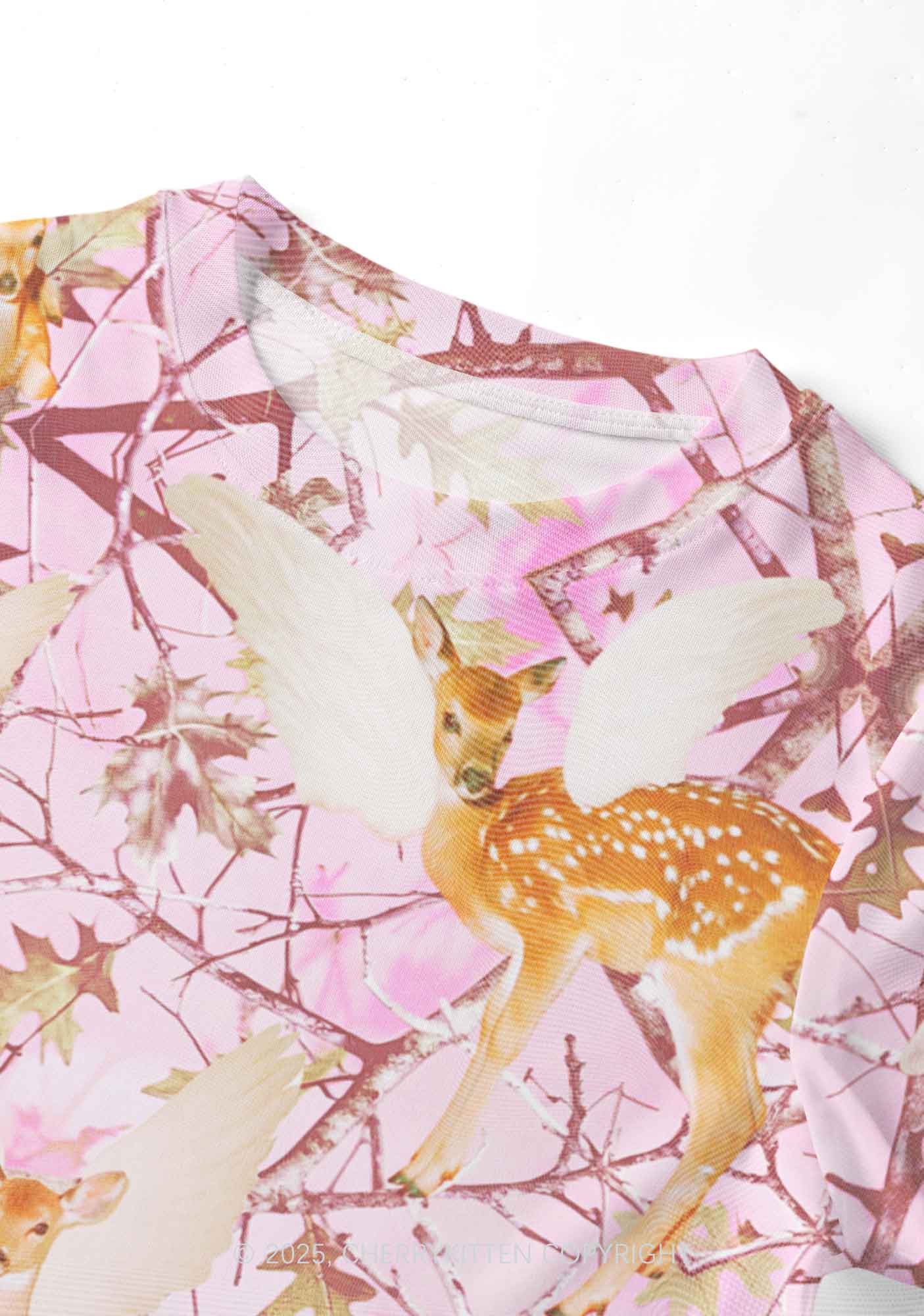 Pink Wood Deer Y2K Mesh Crop Top Cherrykitten