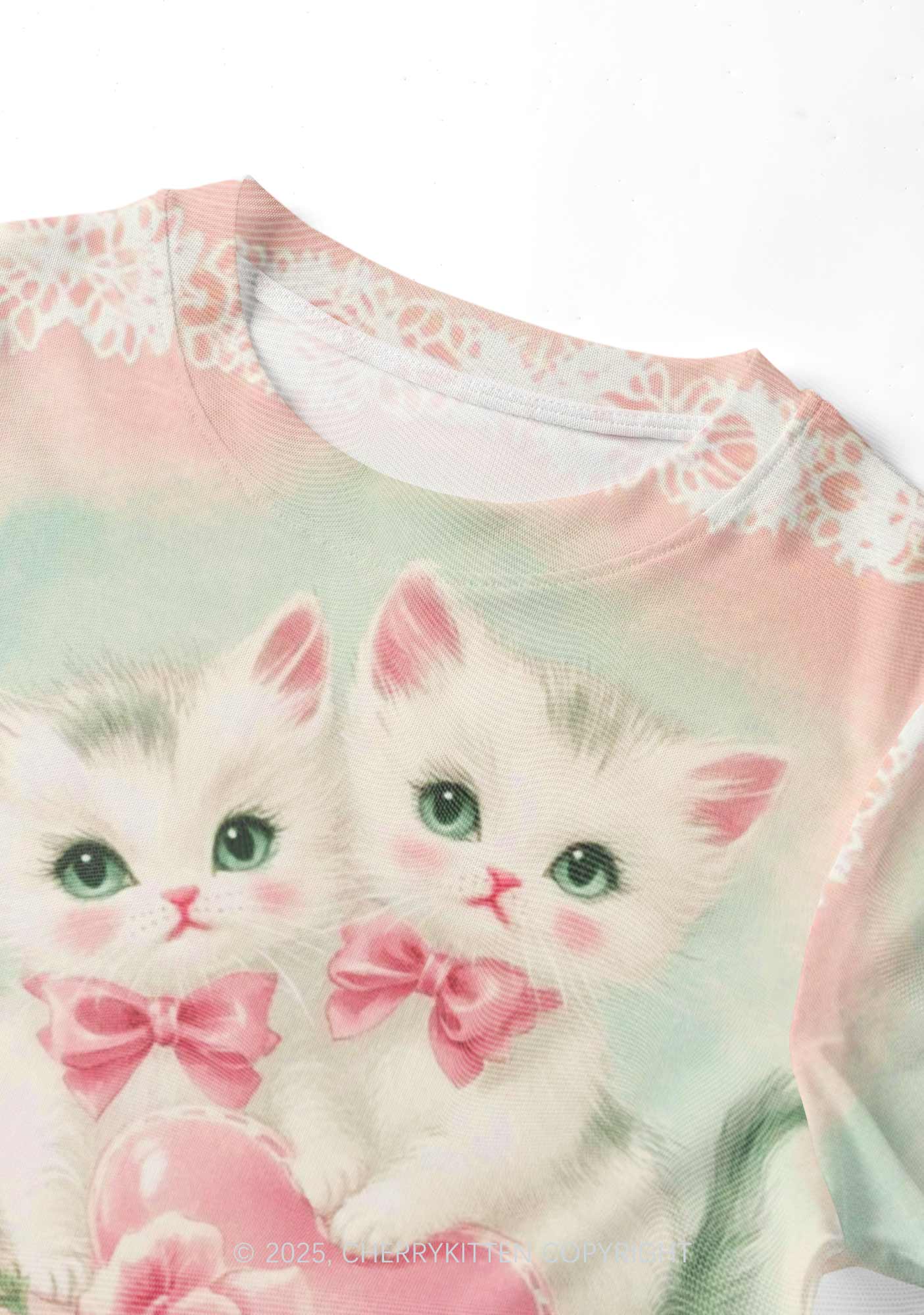 Rose Kitties Y2K Mesh Crop Top Cherrykitten