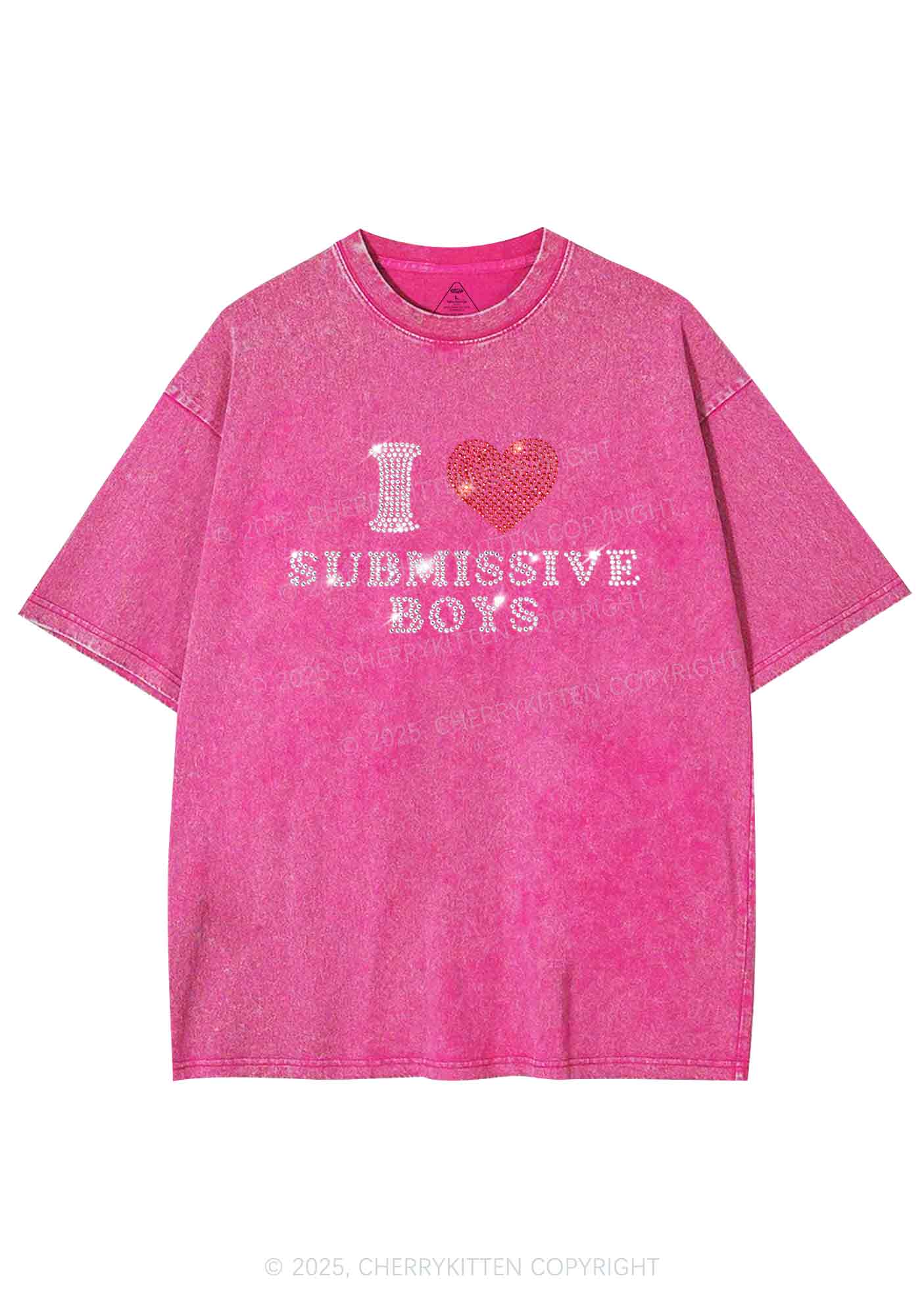 Rhinestone I Love S Boys Y2K Shirts Washed Tee Cherrykitten
