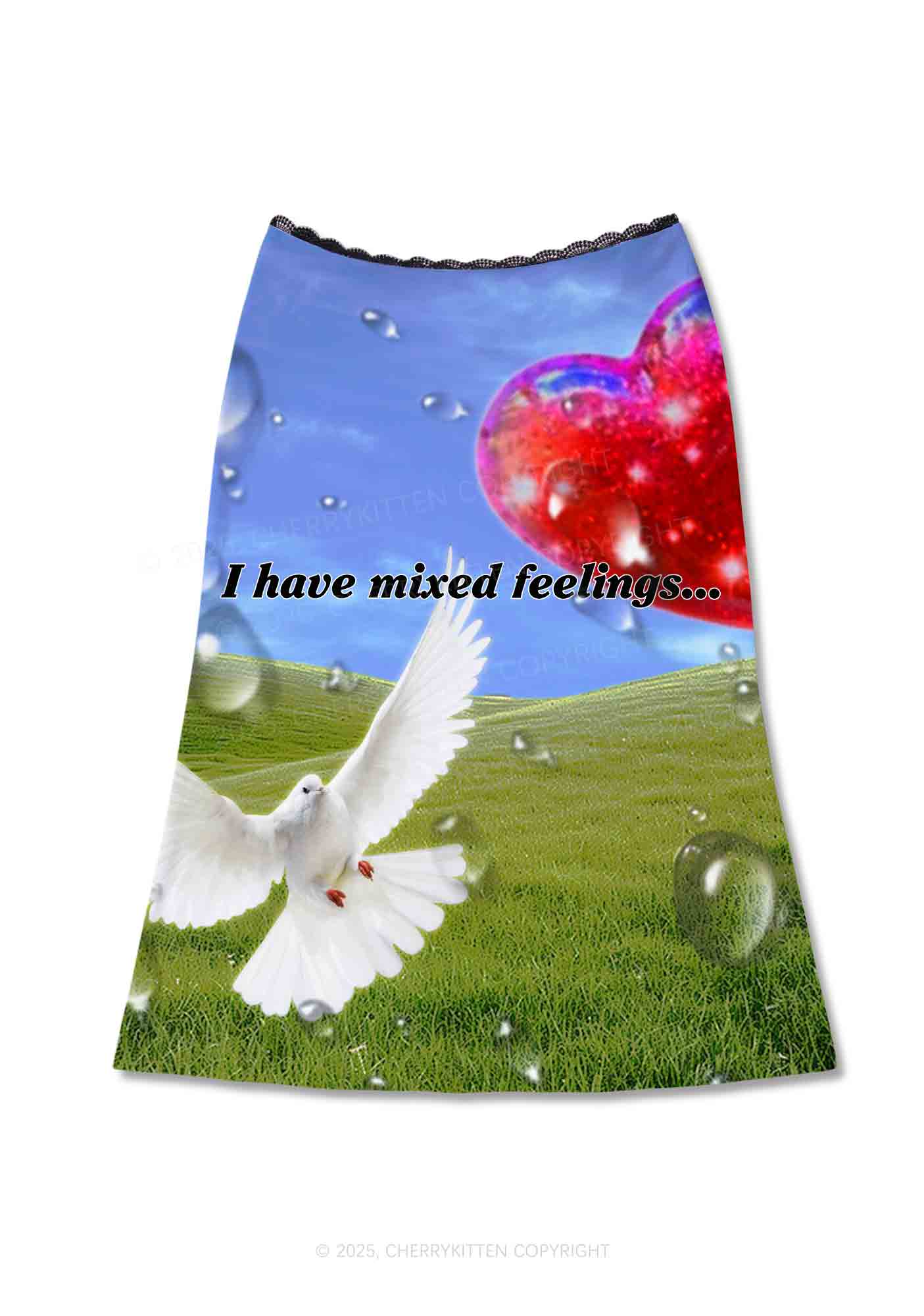 Dove And Mixed Feelings Y2K Print Midi Skirt Cherrykitten