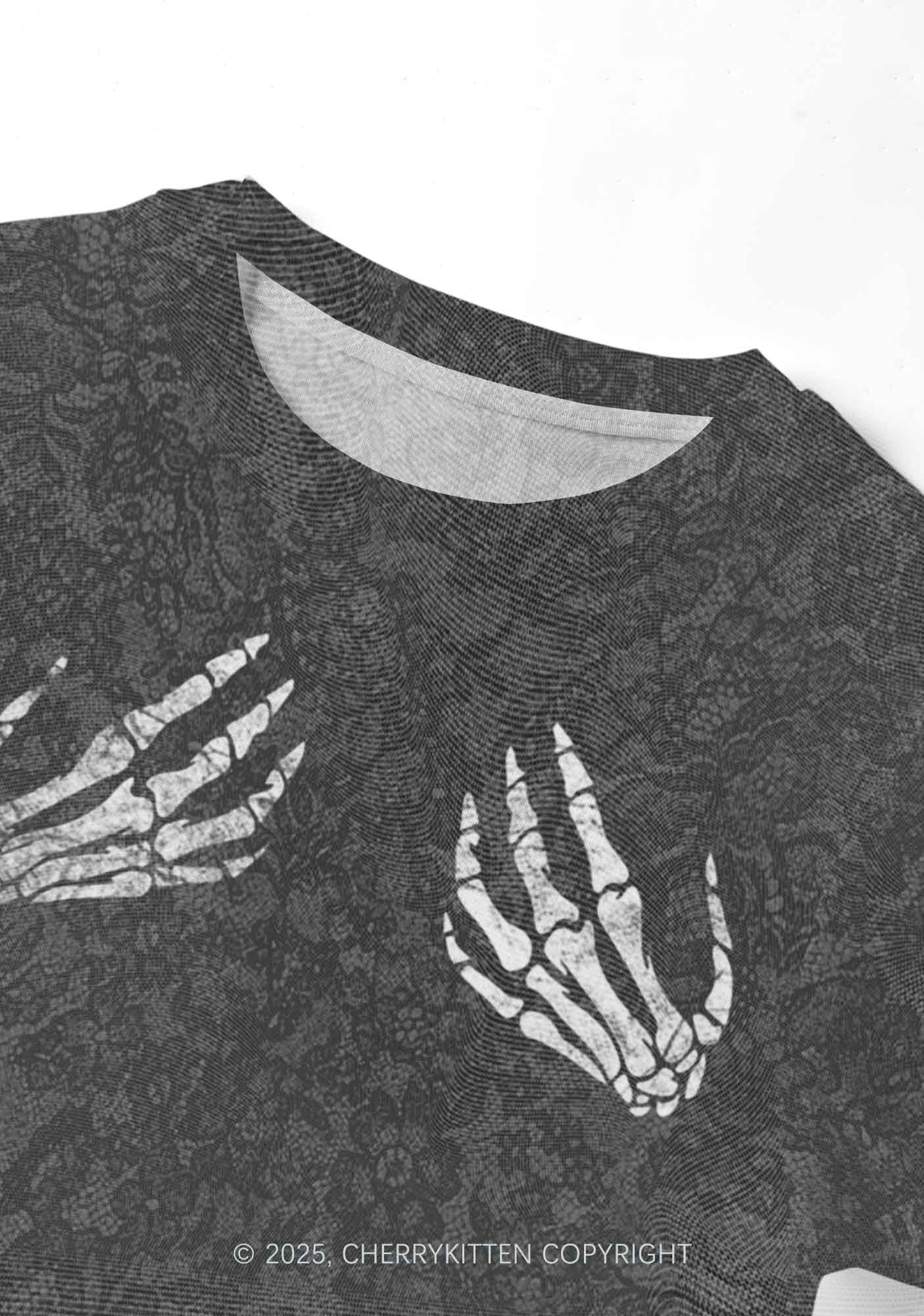 Skeleton Hand Txts Y2K Mesh Crop Top Cherrykitten