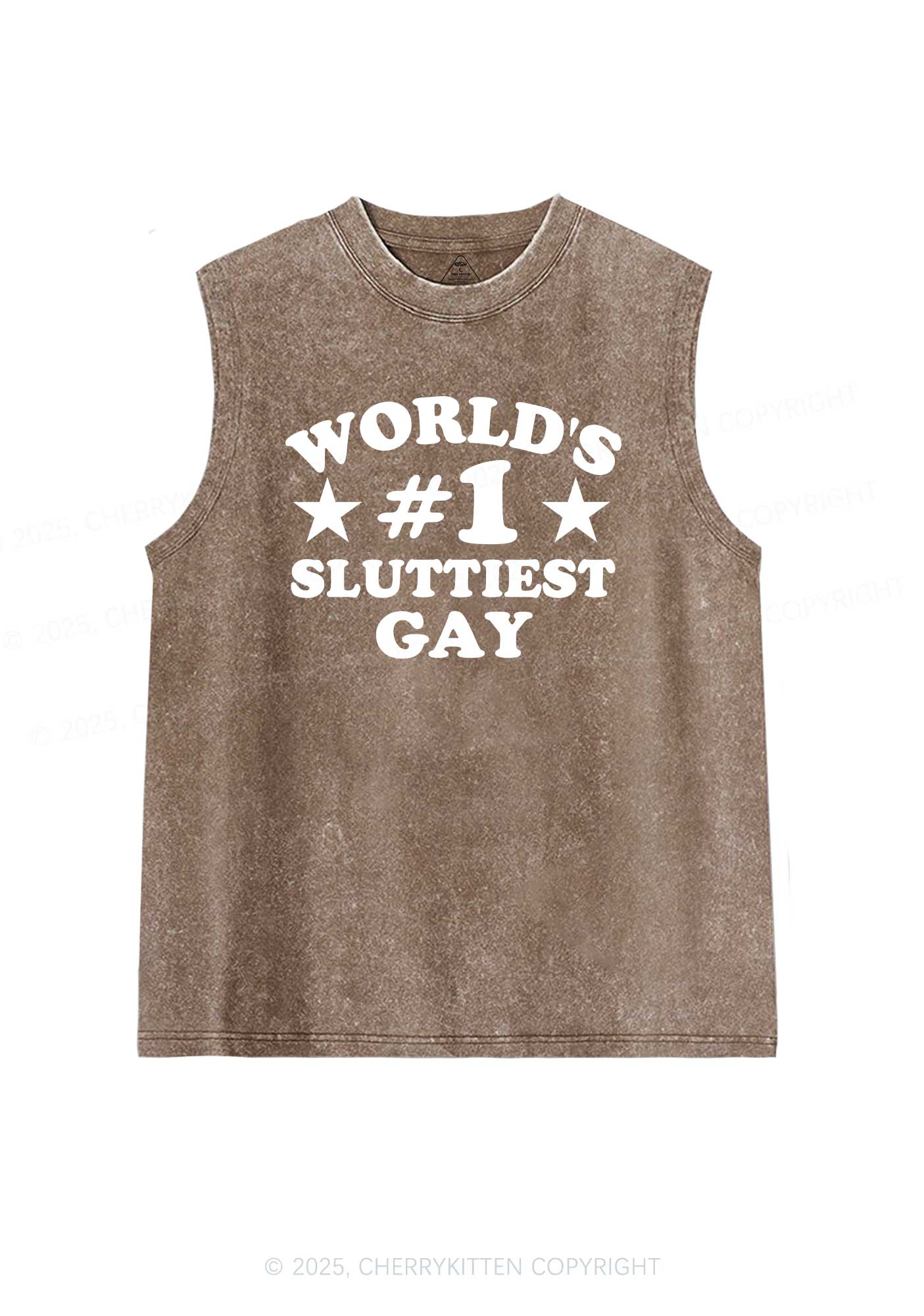 Worlds First Slxttiest Gay Pride Y2K Washed Muscle Tank Cherrykitten