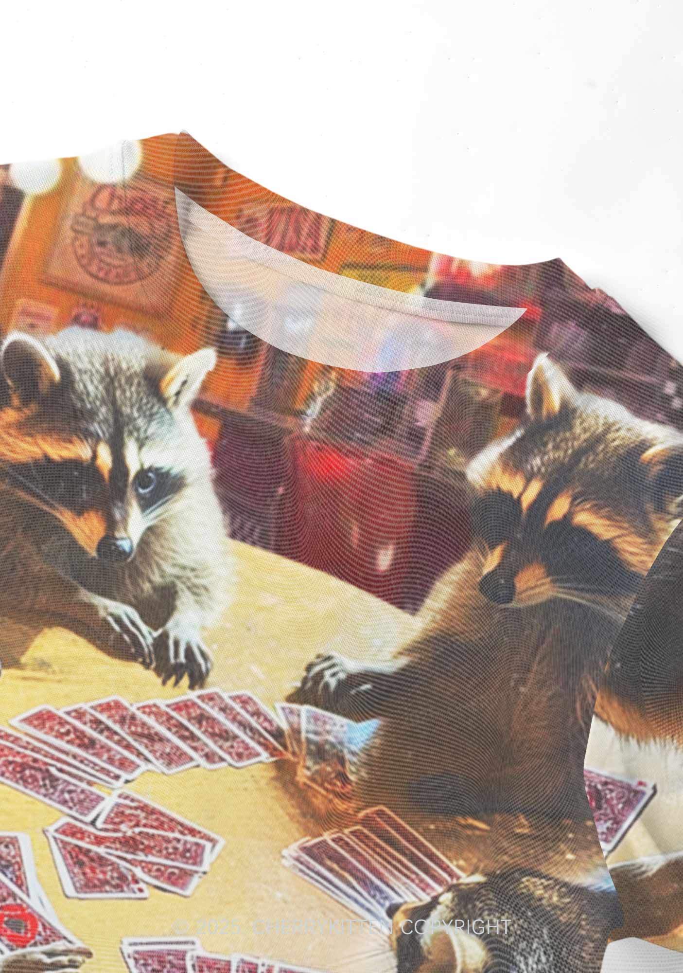 Raccoon Poker Y2K Mesh Crop Top Cherrykitten